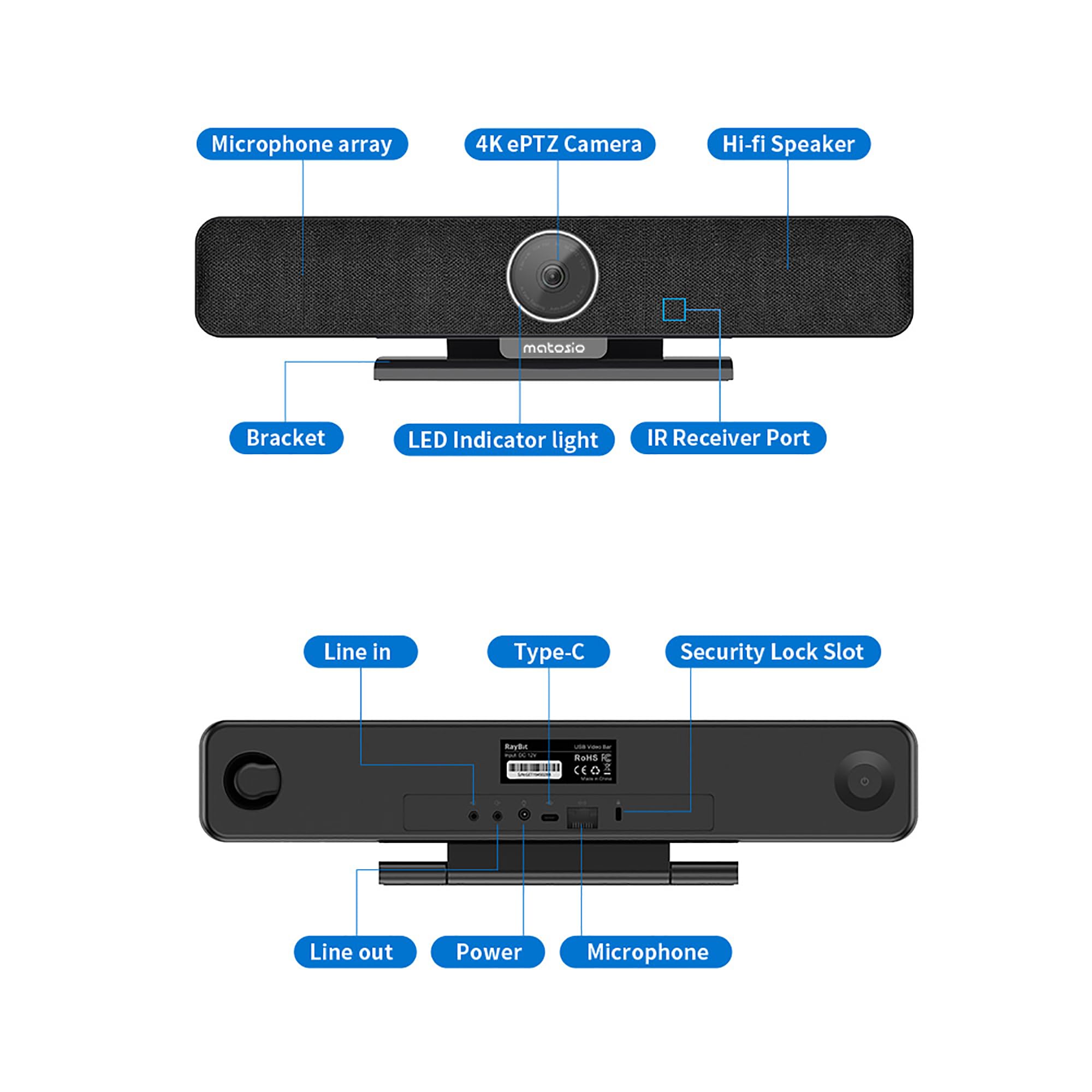 PumaPro Cámara de videoconferencia 4K, Campo de visión Amplio de 120°, Altavoz y micrófono para conferencias, con Control Remoto, para Salas de reuniones de hasta 20 Personas
