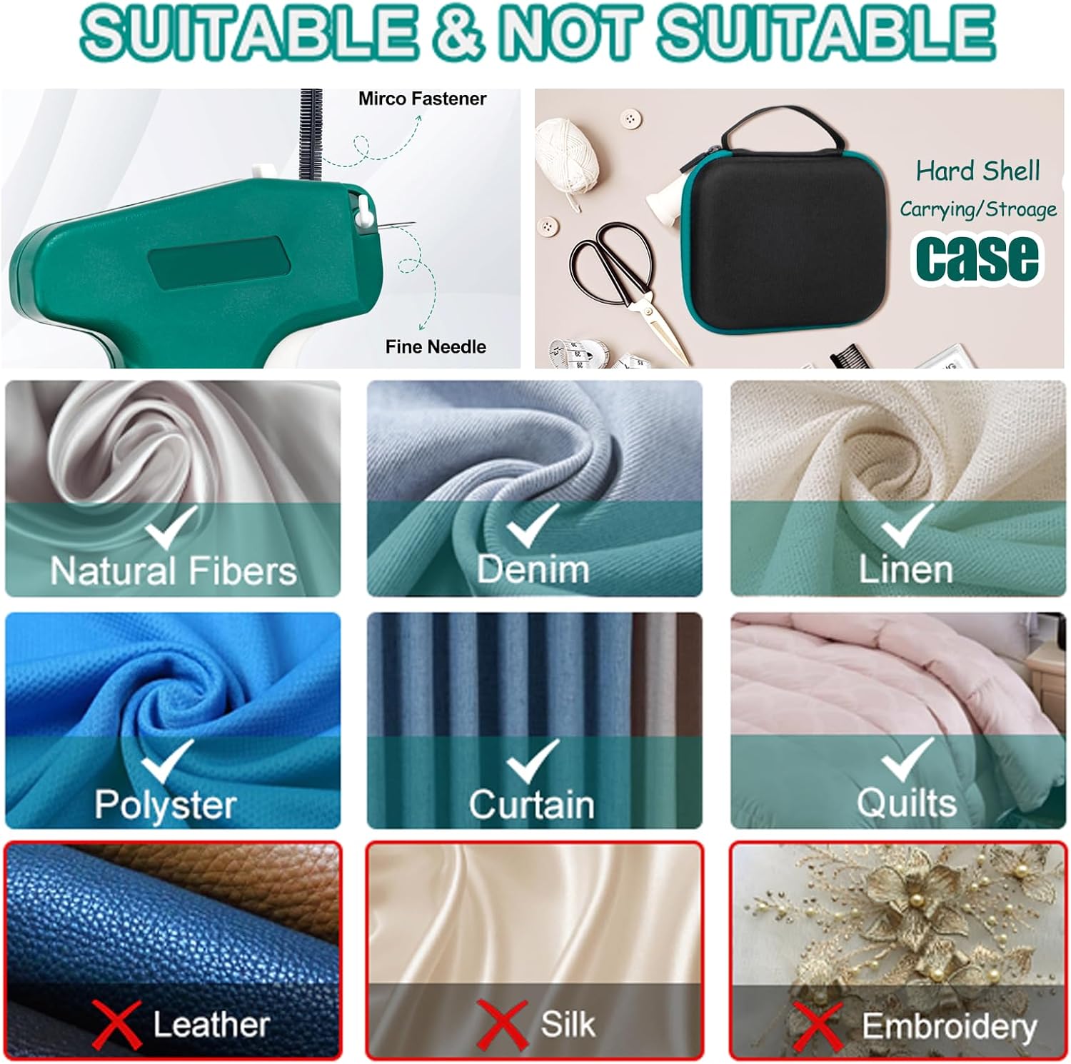 Mini Stitch Gun for Clothes, Fine Stitch Tag Gun for Clothing Quick Stitch Sewing Gun Quick Clothing Fixer Gun Quilting Hemming Stitch Tagging Gun Kit with 6 Needle, 2500 White & 2500 Black Fasteners - Image 6