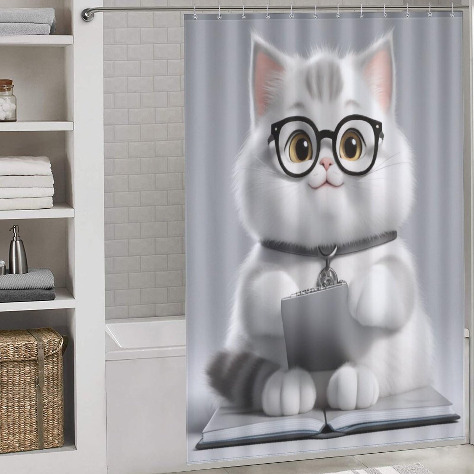 Rideau douche tissu chat mignon 152x183 cm avec 12 crochets