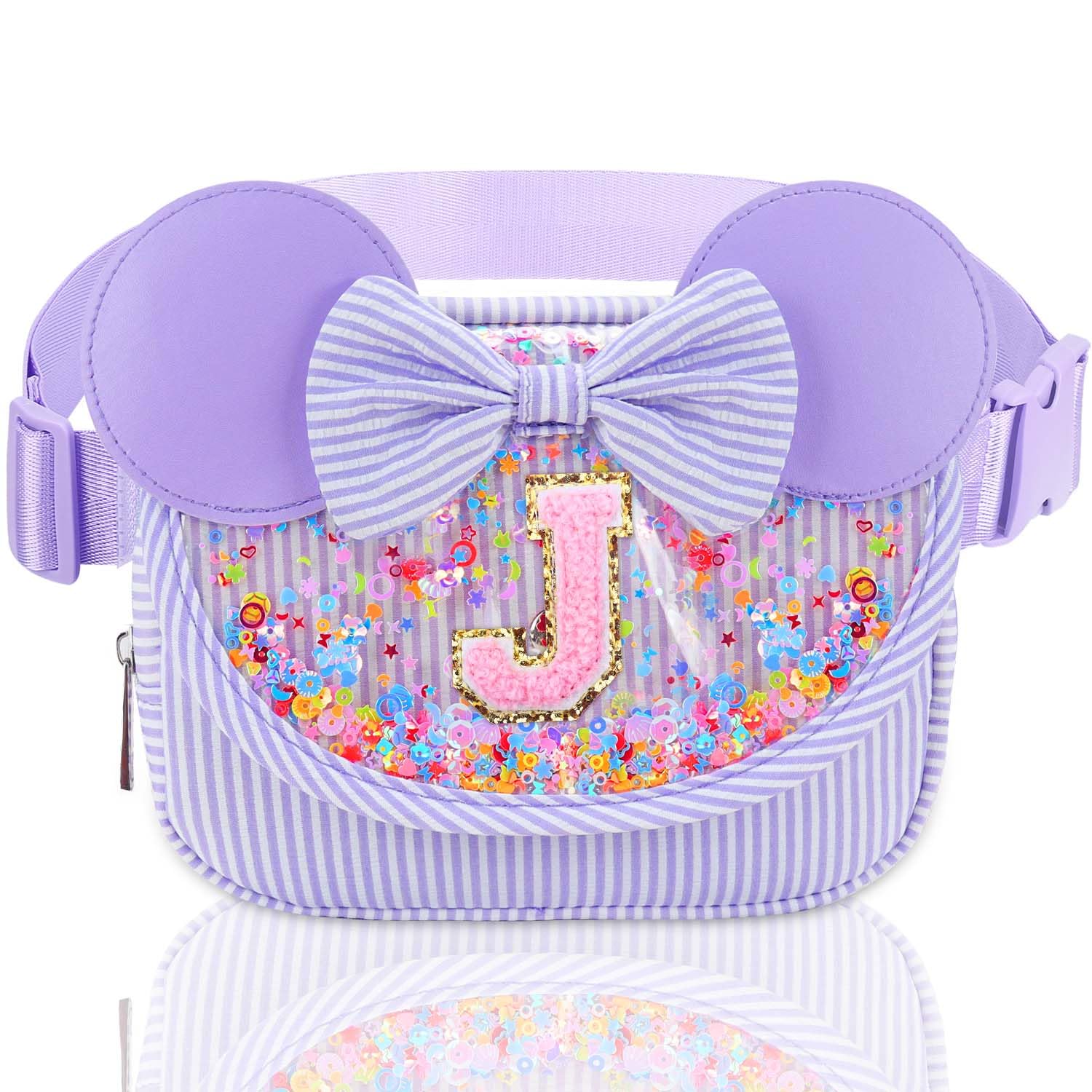 Initial Fanny Pack for Girls - Belt Bag for Teens Kid Teen Girl Kid Birthday Gift Stripe Purple J