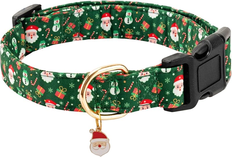 Coleira para Cães com Estampa de Papai Noel, Ajustável, com Fivela de Engate Rápido e Pingente Verde Jelwuion (Green Santa, L)