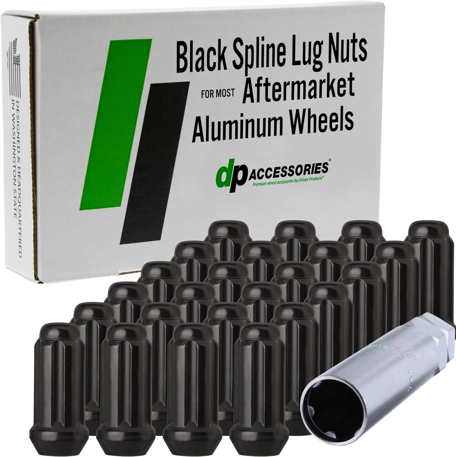 DPAccessories Black M14x1.5 Lug Nuts for Aftermarket Wheels - Closed End Duplex XL Spline Tuner - 51mm (2") Tall - Set of 24 - D5148P-2305/24