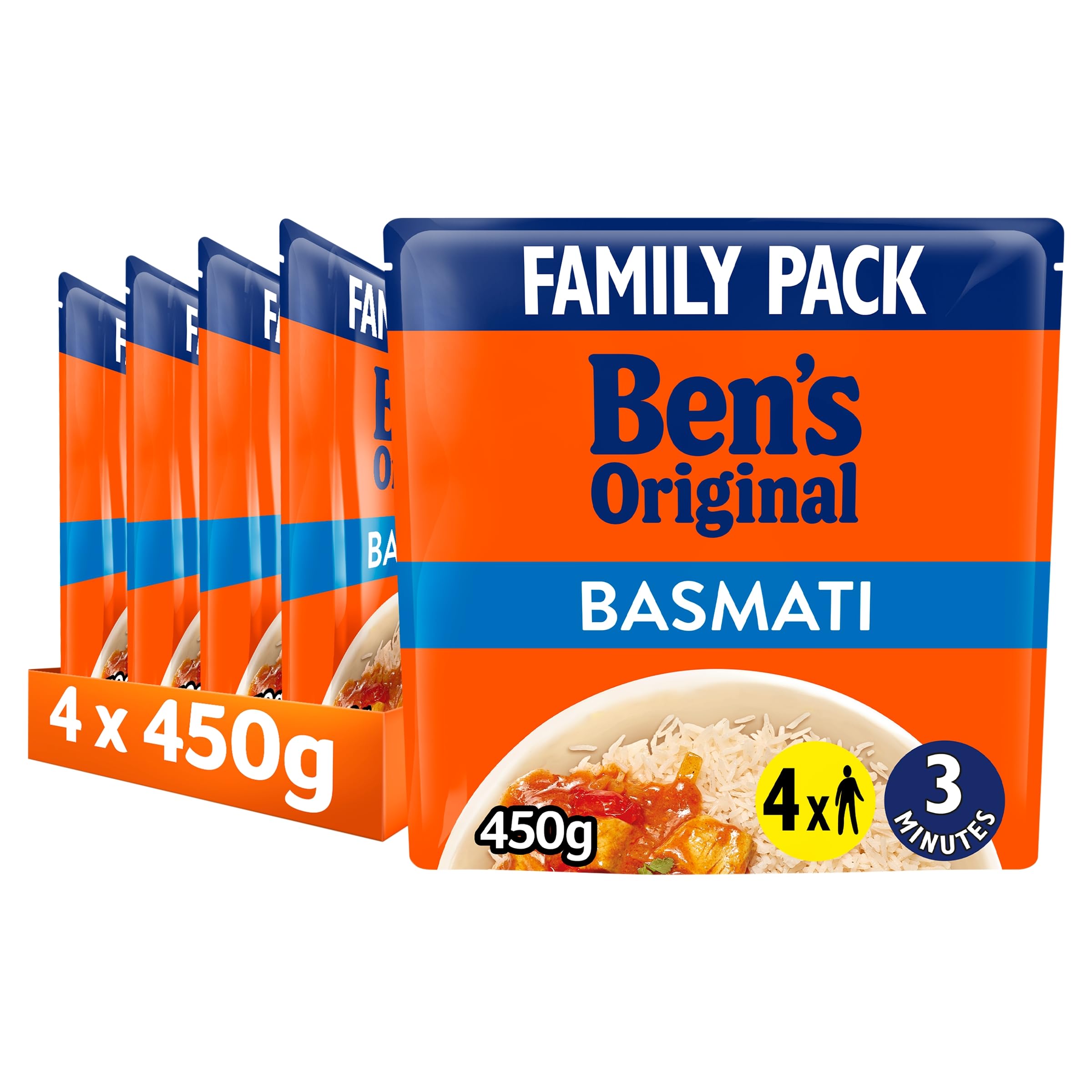 Ben's Original Family Pack Basmati ready in 3 minutes Microwave Rice serves 4 multipack 4x 450g