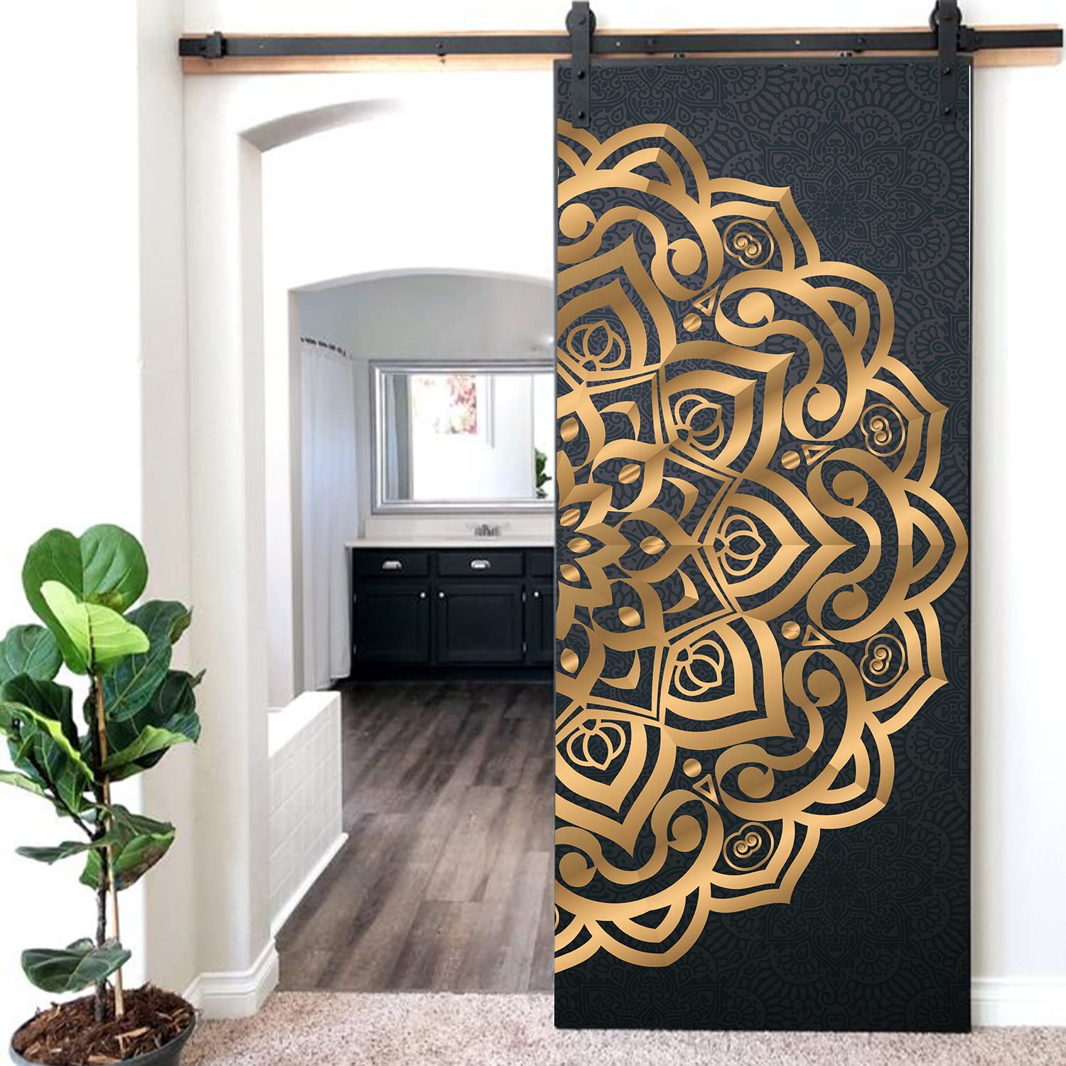 Autocollant de porte amovible vinyle 76x200cm pour deco murale geometrique