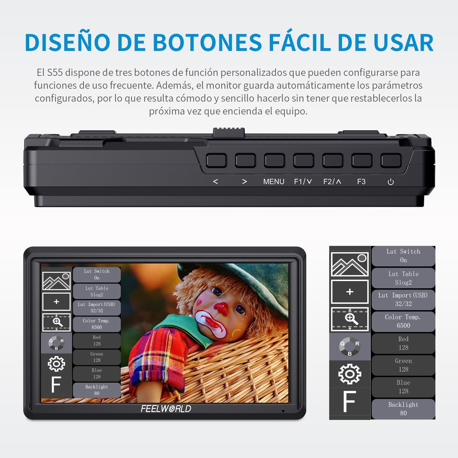 Feelworld S55 5.5 Pulgadas On Camera Field Monitor de Campo DSLR Cámara Small Full HD 1920x1152 IPS Peaking Focus Video Assist con 4K HDMI 8.4V DC Input Output Incluyen Tilt Arm