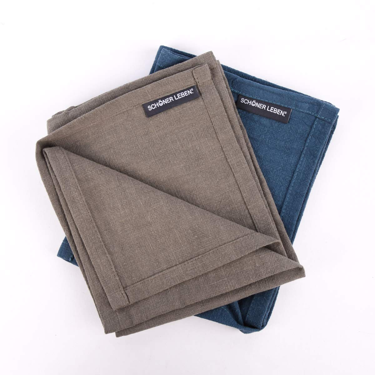 Schöner Life Set di 2 strofinacci Bio Ramie effetto lino misto di colori blu e grigio pietra 40 x 70 cm