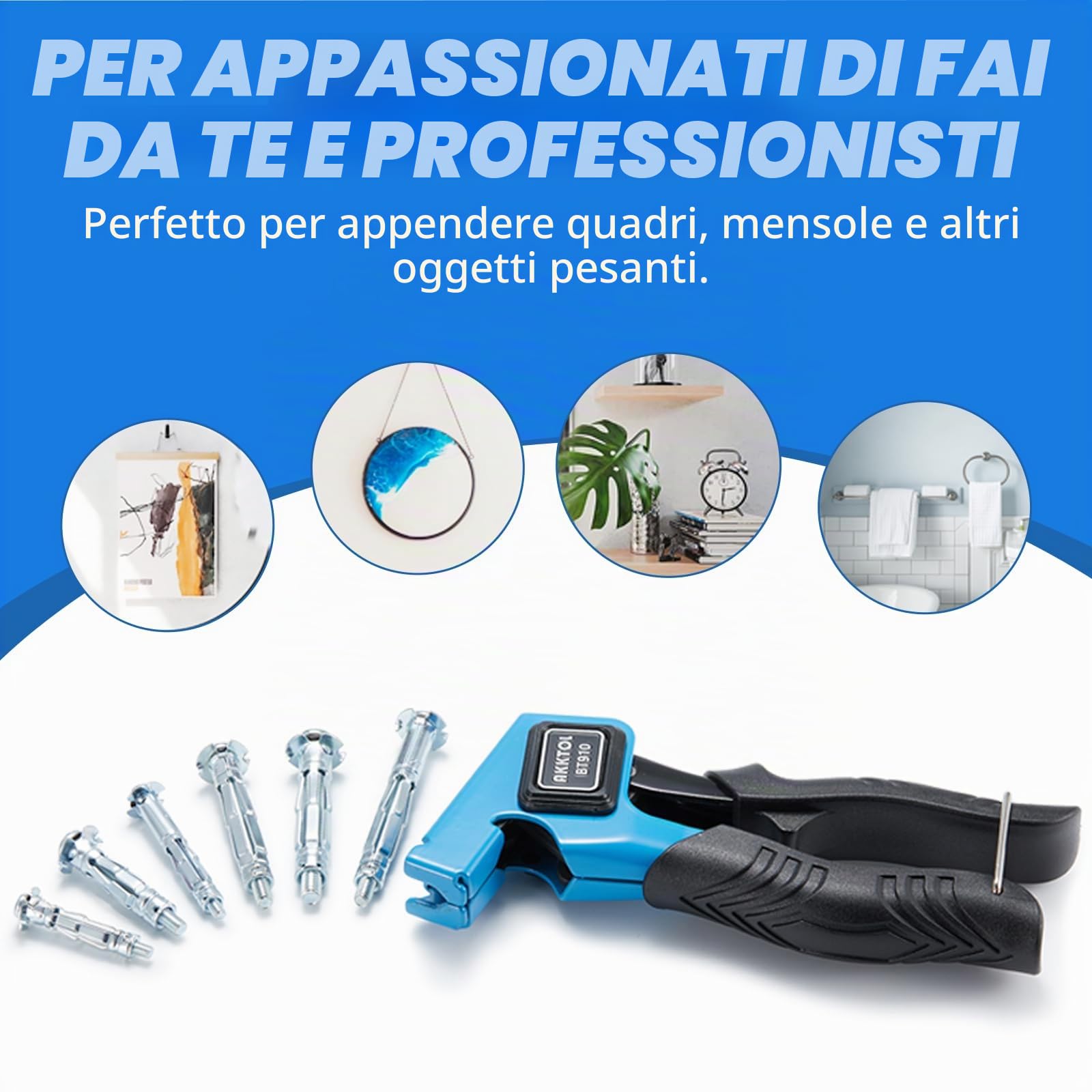 Pinza, Pistola Per Tasselli Metallici, Kit di pinza e 40 Tasselli Di Ancoraggio Resistenti Per Cartongesso Pareti Cave