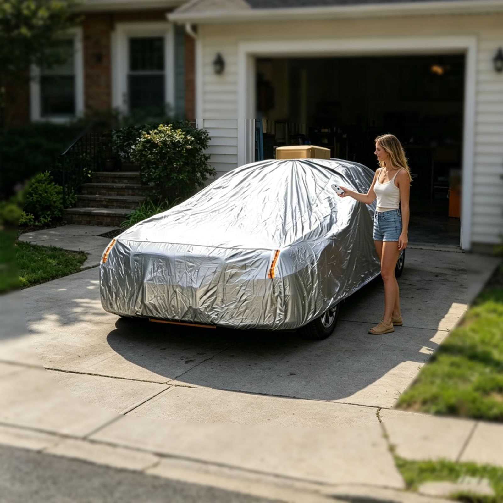 SEDAMORALLY 2026 New Model Solar Automatic Car Cover with Remote Control, Car Cover Solar Charging, Quick 10s Open, All-Weather Protection for Sedan SUV MPV, Multiple Sizes Gold-YXXL