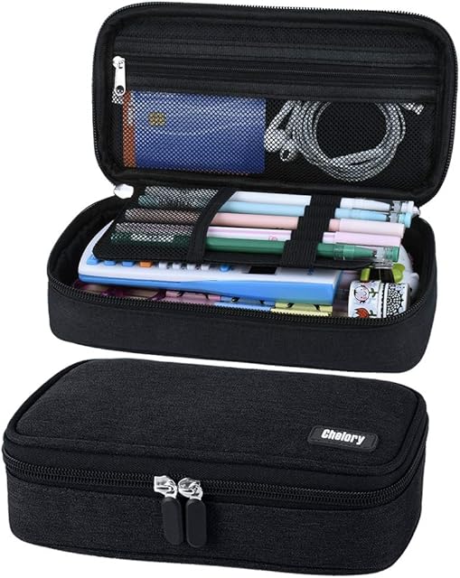 Chelory Big Capacity Pencil Case Large Pencil Cases High Storage Pencil Bag Pouch for Boys Girls Teens Middle College School Office Stationary Supplies Makeup Bag Men Women (Black)