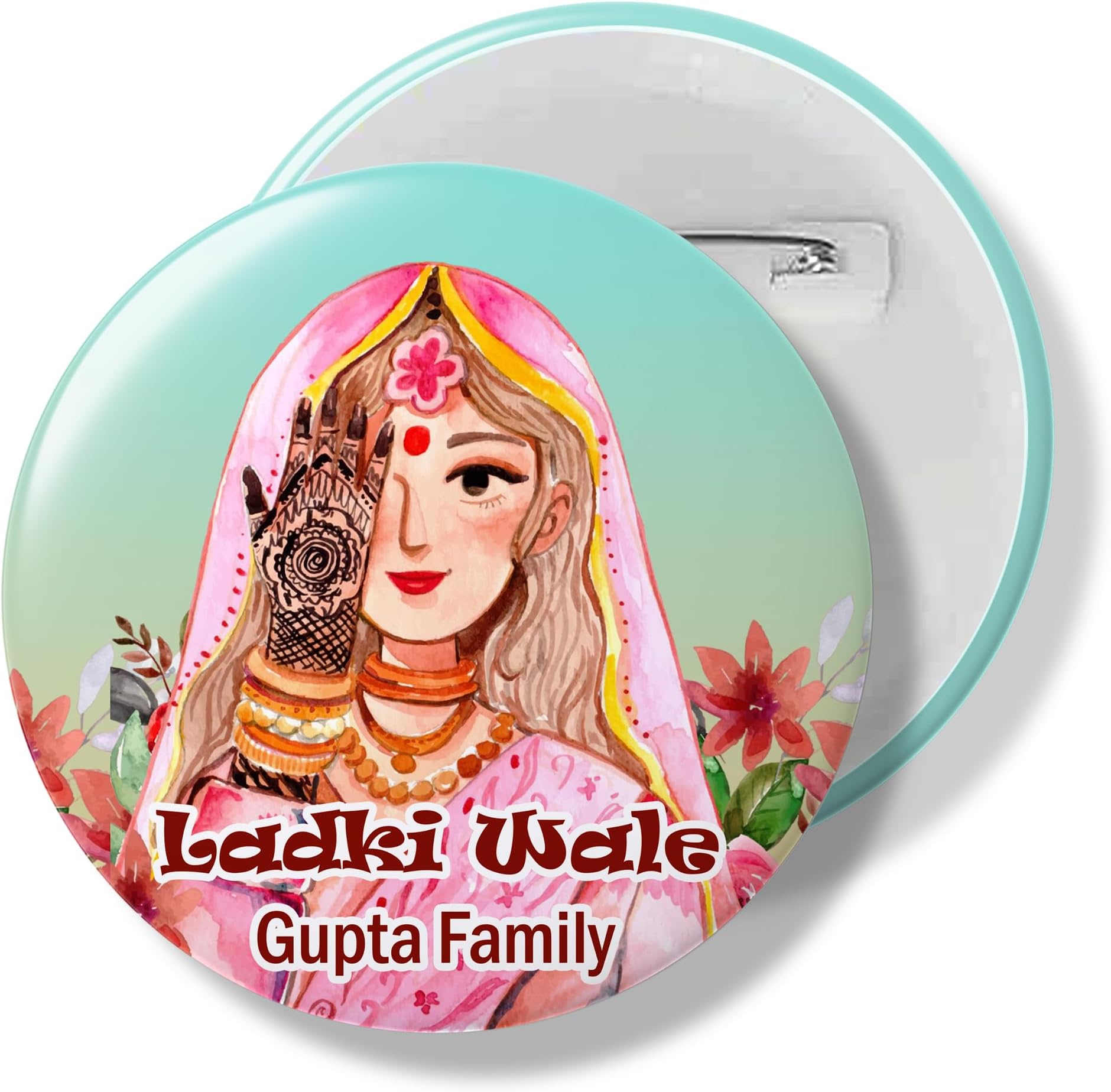 Deep Print Mart Ladki Wale Bride's Squad Customized Wedding Badges - Ultimate Bride's Squad Bride Side Customized Wedding Badges Props