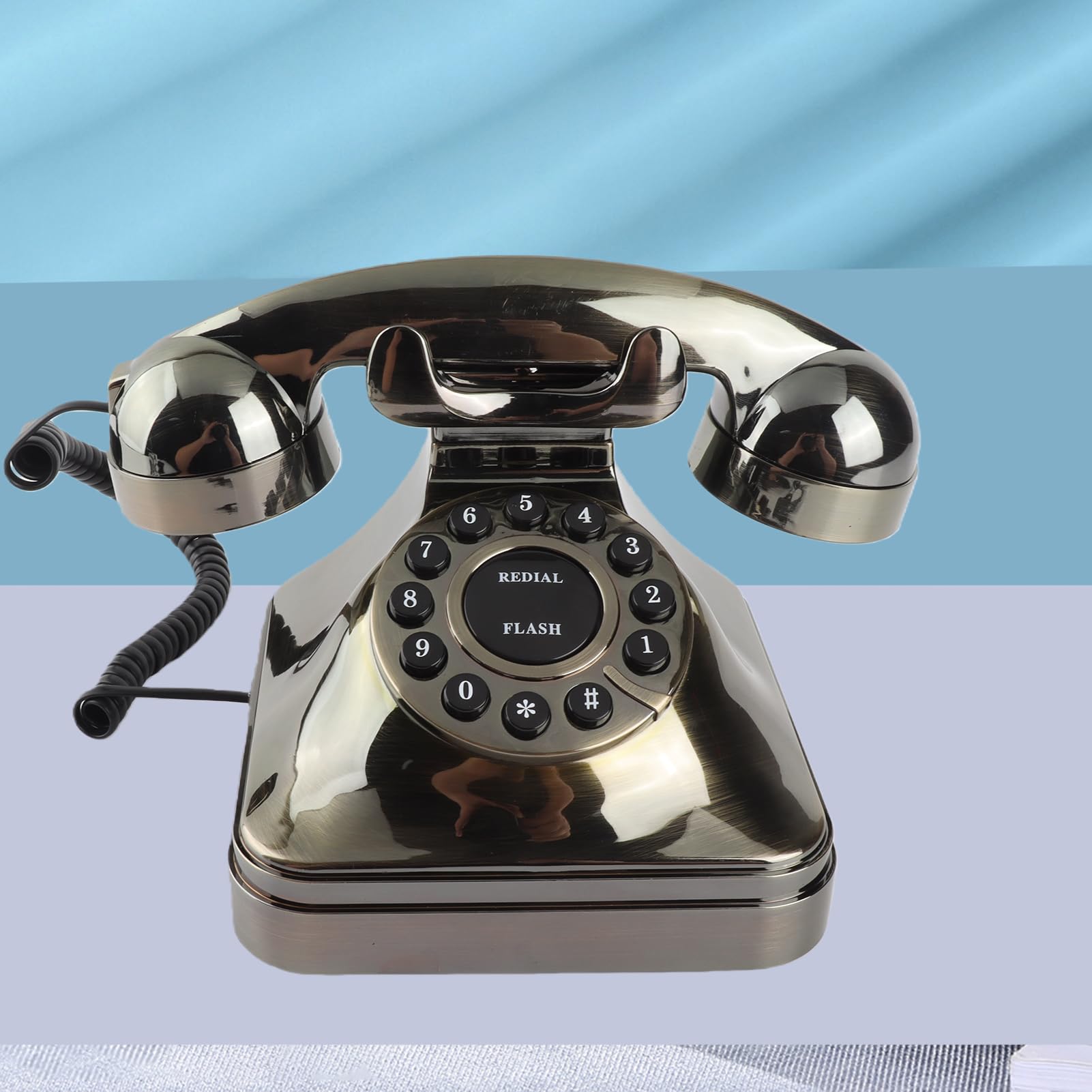 Telefono fisso vintage, telefono in bronzo antico con funzione di memorizzazione del numero, telefono con quadrante grande, telefono chiamante desktop per ufficio domestico
