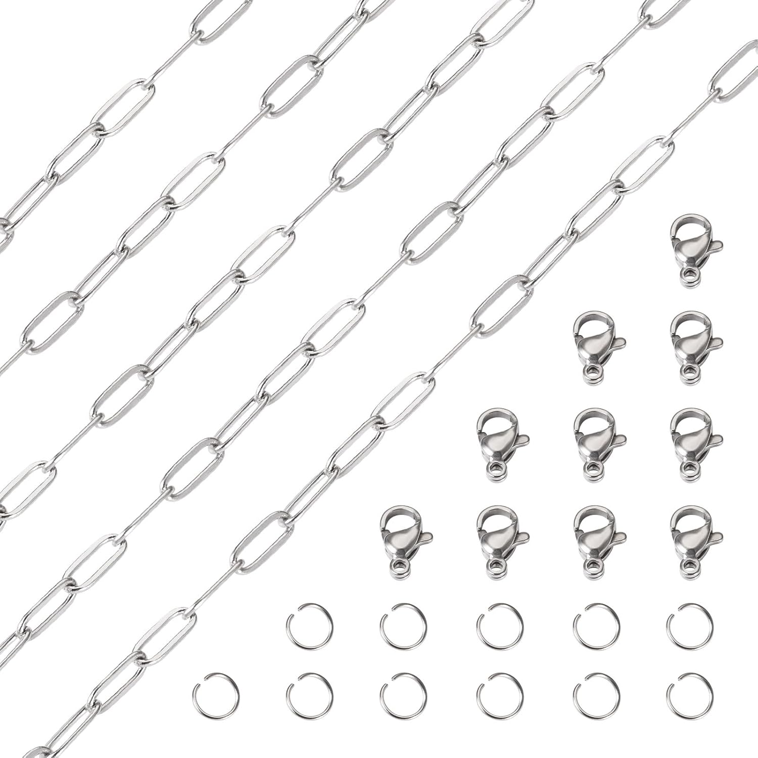 Pandahall 32.8 Feet Stainless Steel Paperclip Chains Flat Oval Link Chains Necklace Chains with Jump Rings Lobster Clasps for DIY Jewelry Making, 6.5x3x0.5mm - Image 7