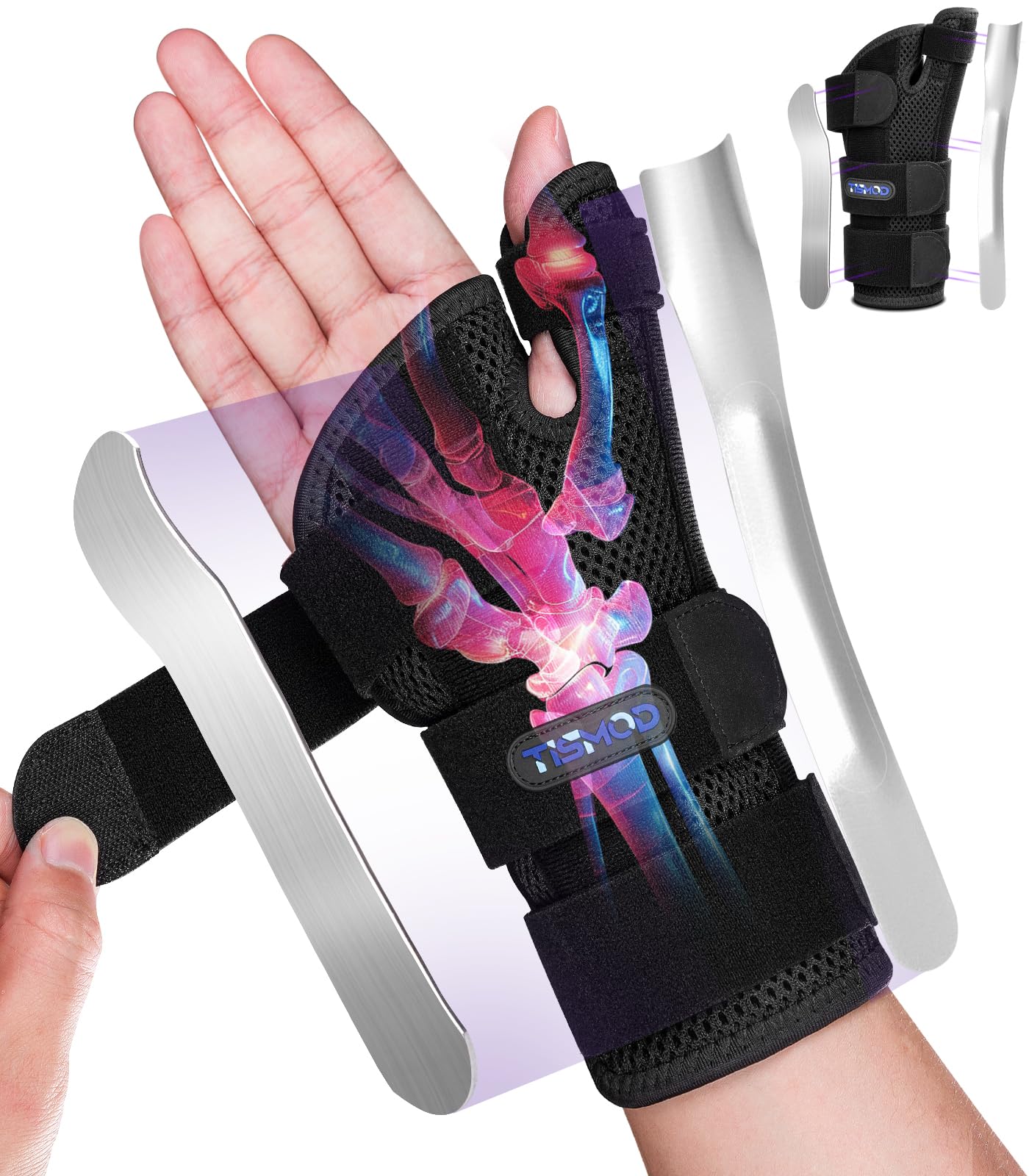 Carpal Tunnel Wrist Brace Left Right Hand Night Support,Wrist Brace with Thumb Support,Thumb Hand Brace for Arthritis Pain and Support Women/Men,Black-L/XL-Right
