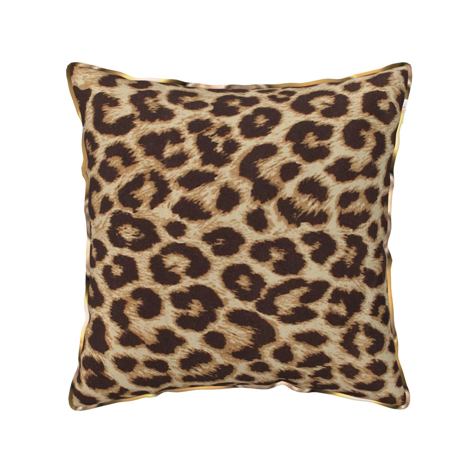 AUBKFELD Leopard Pattern Printed Velvet Cushion Cover 40x40 CM with Gold Edging Strip, Square Pillowcase Soft Throw Pillow Covers Case Decorative for Living Room Sofa Couch Bed Bench