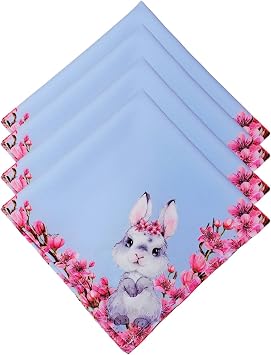 Maison Charlo | Easter Cloth Napkins Bunny Cherry Tree| Reusable Napkins, Dining Table Decor | Soft Durable Dinner Napkins for Easter