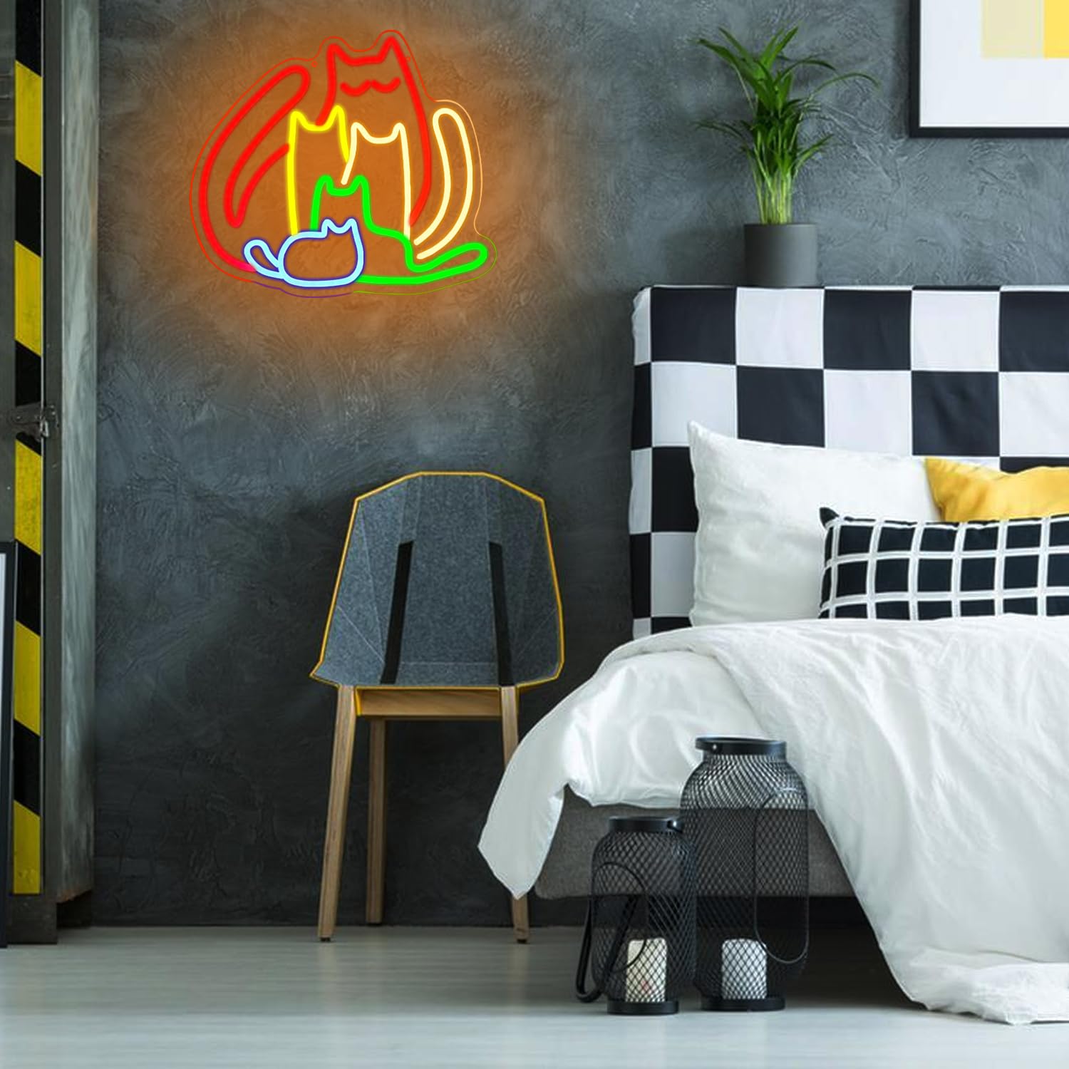 Bunte Katzen Neon Schild Rainbow Cat LED Schild Tierform Leuchtreklame Dimmbare Leuchtschild mit Tiermotiv für Schlafzimmer Männerhöhle Hausparty Wohnkultur