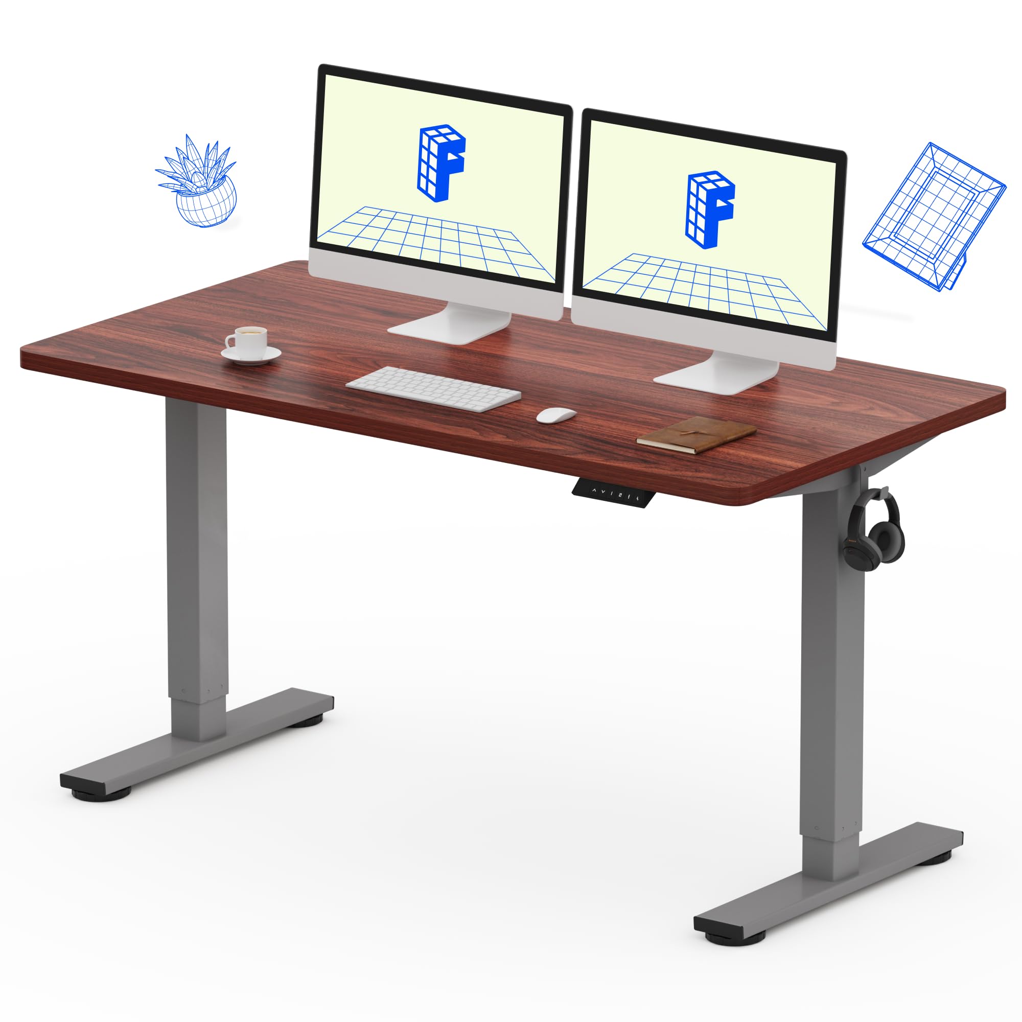 FLEXISPOT EN1 One-Piece Standing Desk with 1-Inch Thick Desktop, 55"x28" Electric Height Adjustable Desk for Home Office & Multi-Device Workstations,