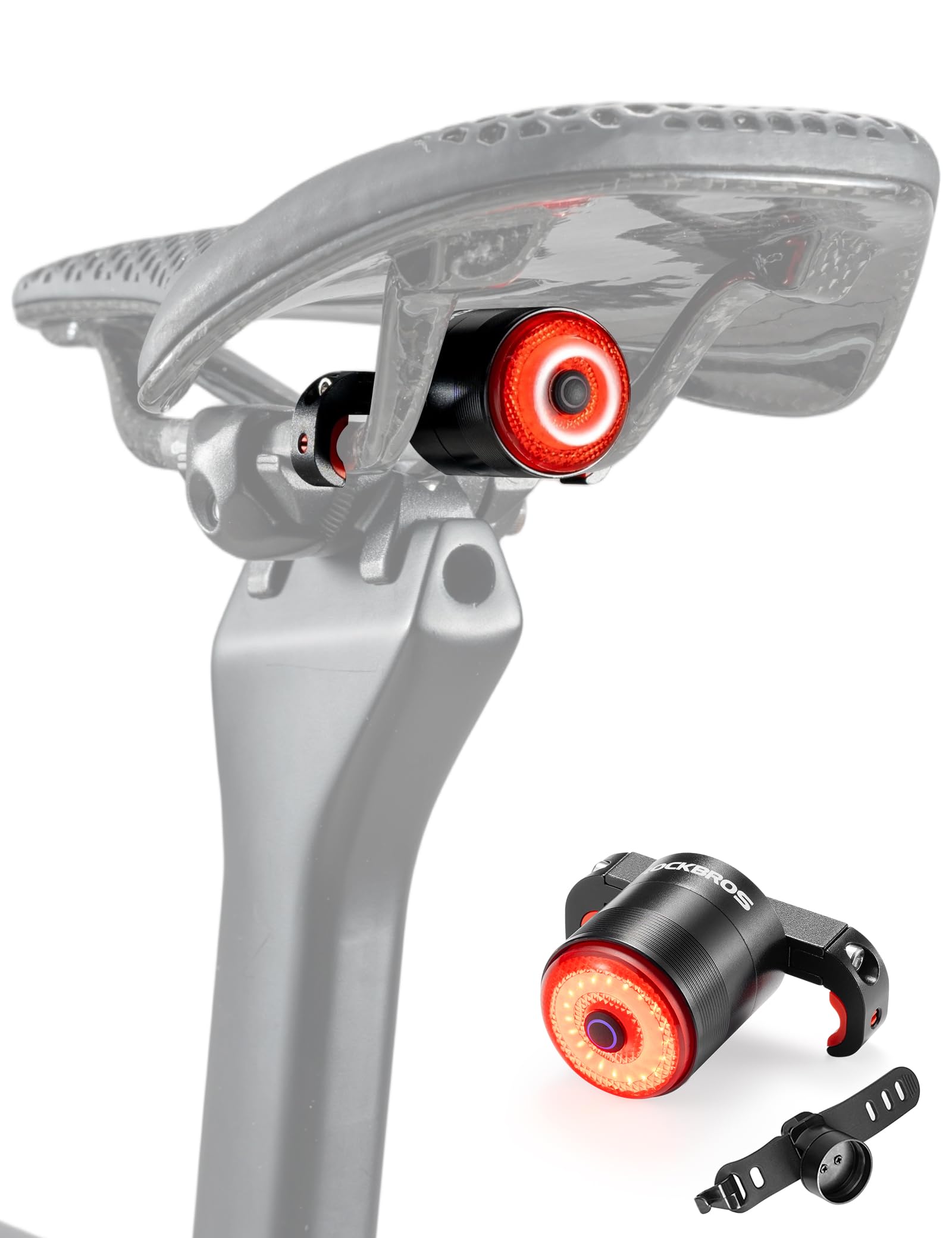 ROCKBROS Luz Trasera para Bicicleta con Sensor de Freno Vibración, Luz LED Inteligente Recargable USB, Impermeable IPX6 y 5 Modos, Brillante Roja para Ciclismo MTB, Bicicleta de Carretera