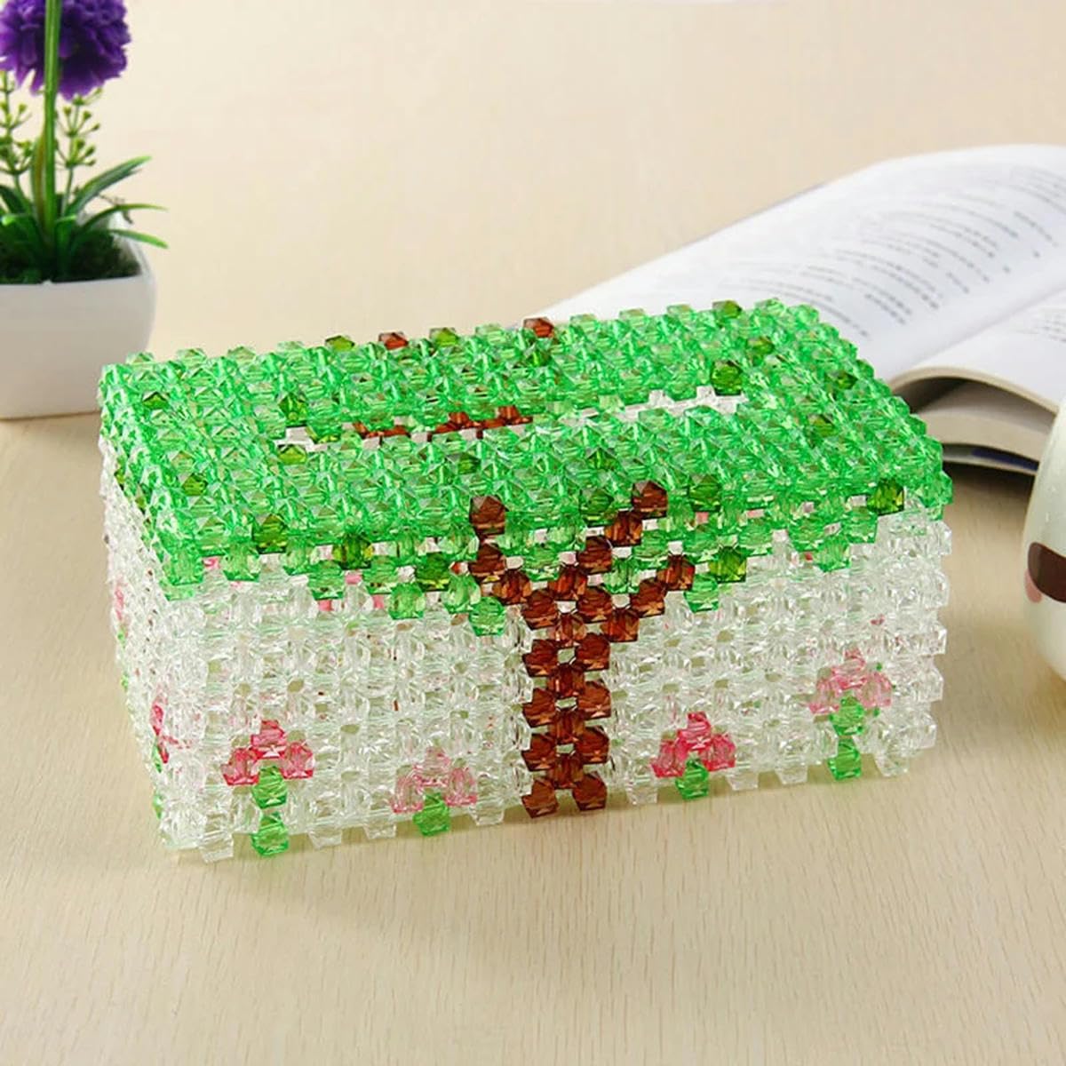 Handbestickte DIY rautenförmige Perle aus gewebtem Gypsophila, 10 mm, transparente quadratische Perlen, gewebte Acrylperlen, lose Perle zum Basteln, 500 g, Rosa, 10 mm
