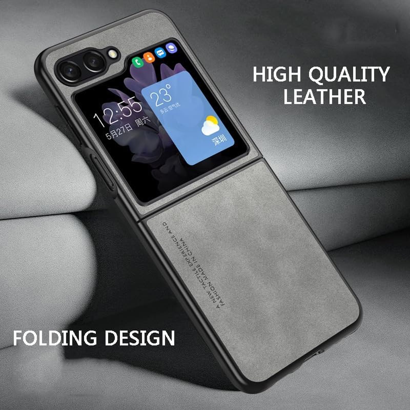 EKSED Custodia in Pelle per Samsung Galaxy Z Flip 5 5G 2023, Cover Ultra Sottile Resistente, Protezione per Obiettivo Fotocamera, Custodia per Telefono Antiurto AntiGraffio