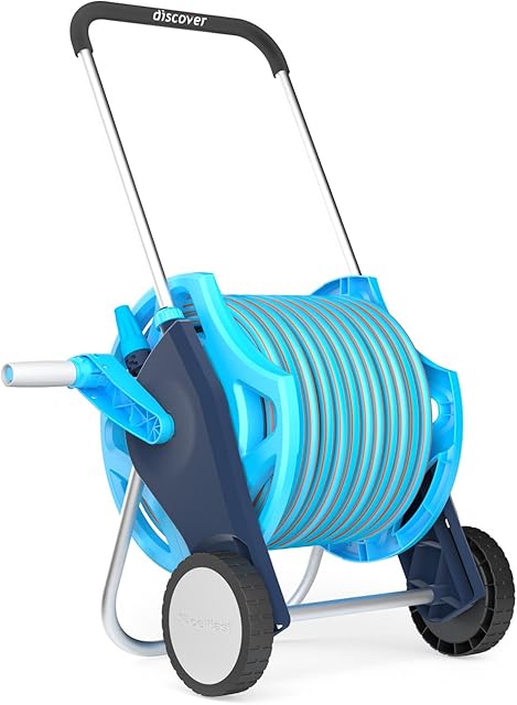 Cellfast Wózek na wąż zestaw DISCOVER Gumowany uchwyt, Odporny na korozję, Stabilny, Składana stopka, Wąż ogrodowy ORIGINALFLEX 1/2" 25m, 55-625