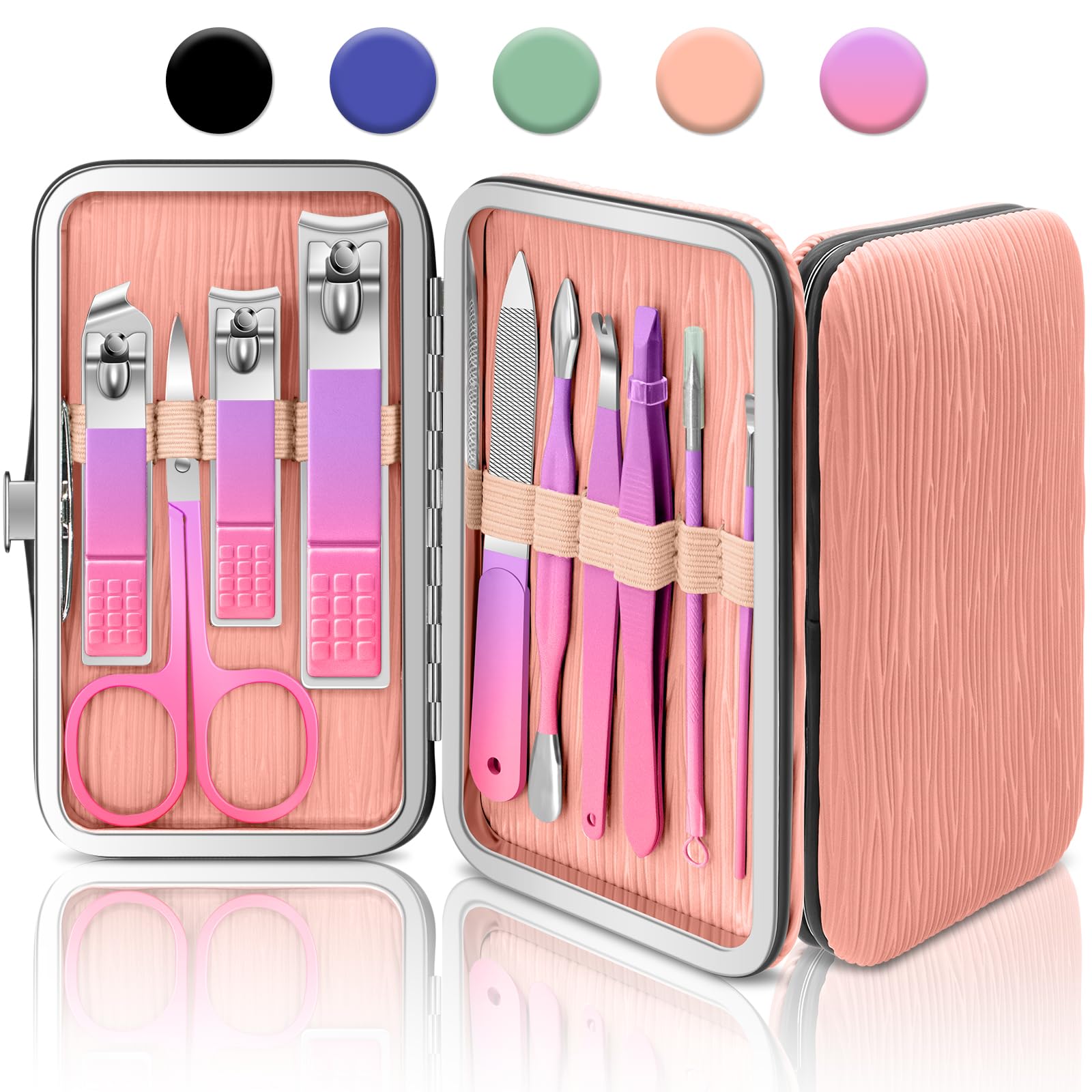 BLESWIN 10 in 1 Manicure Pedicure Kit, Manicure Kit for Women Professional, Mens Nail Grooming Kit, Manicure Tools Gift for Luxury Leather Travel Case