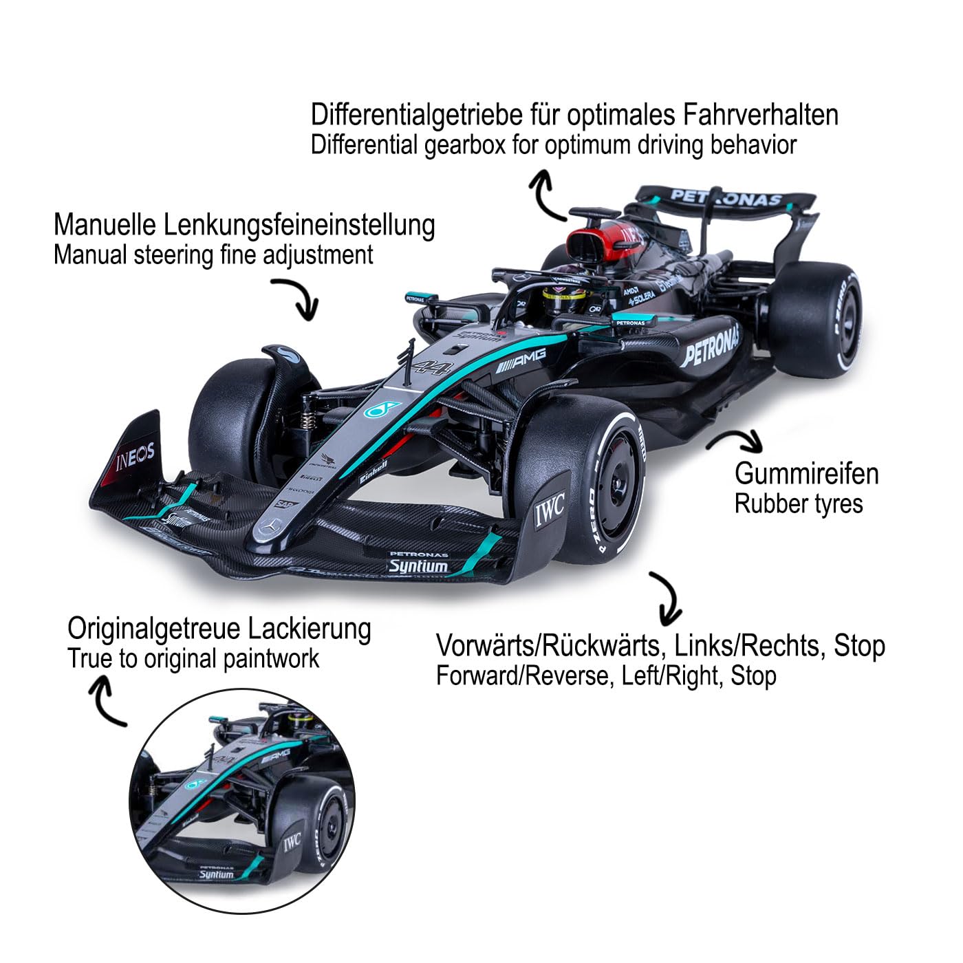 JAMARA 402250 Mercedes-AMG F1 W15 E Performance 1:12 2,4 GHz – Coche teledirigido RC Car, Coche de Juguete para niños con Mando a Distancia, Modelo de Coche, Idea de Regalo para niños
