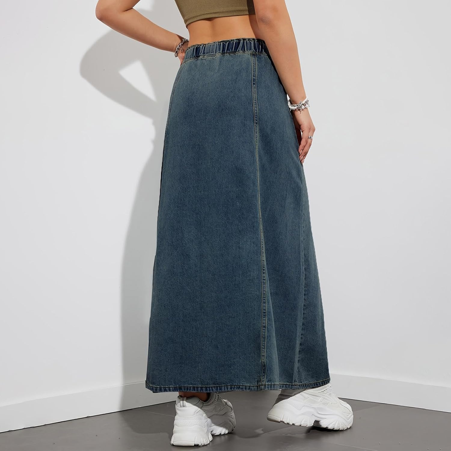 Women's Spring and Summer Casual Loose Solid Color A Line High Waist Skirt with Pocket T Shirt Casual Dresses for