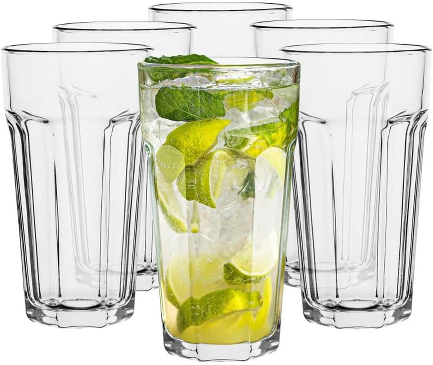 Zestaw 6 szklanek do picia 500 ml, przezroczyste szklanki na wodę do codziennego użytku, solidne, wysokie szklanki do picia