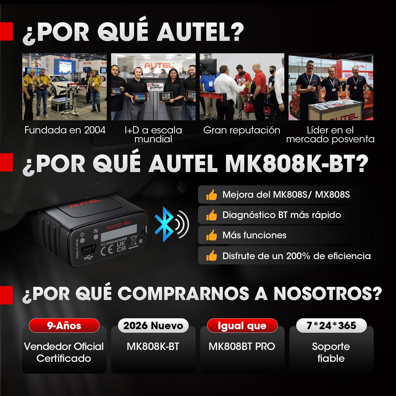 Autel MaxiCOM MK808K-BT Escáner: 2024 Actualiza de MX808S MK808S, Función como MK808BT Pro MK900BT Herramienta Escaneo Bidireccional, Dual WiFi, Prueba Activa, 28+ Servicio, Diagnóstico Todos Sistemas