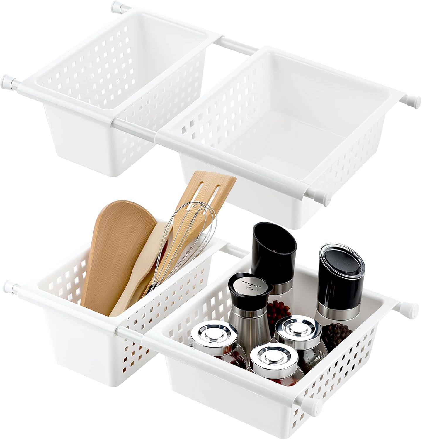 4 Pack Under Sink Baskets for Organizing, Hanging Storage Baskets, Under Sink Organizer for Closet Cabinet Bathroom Kitchen