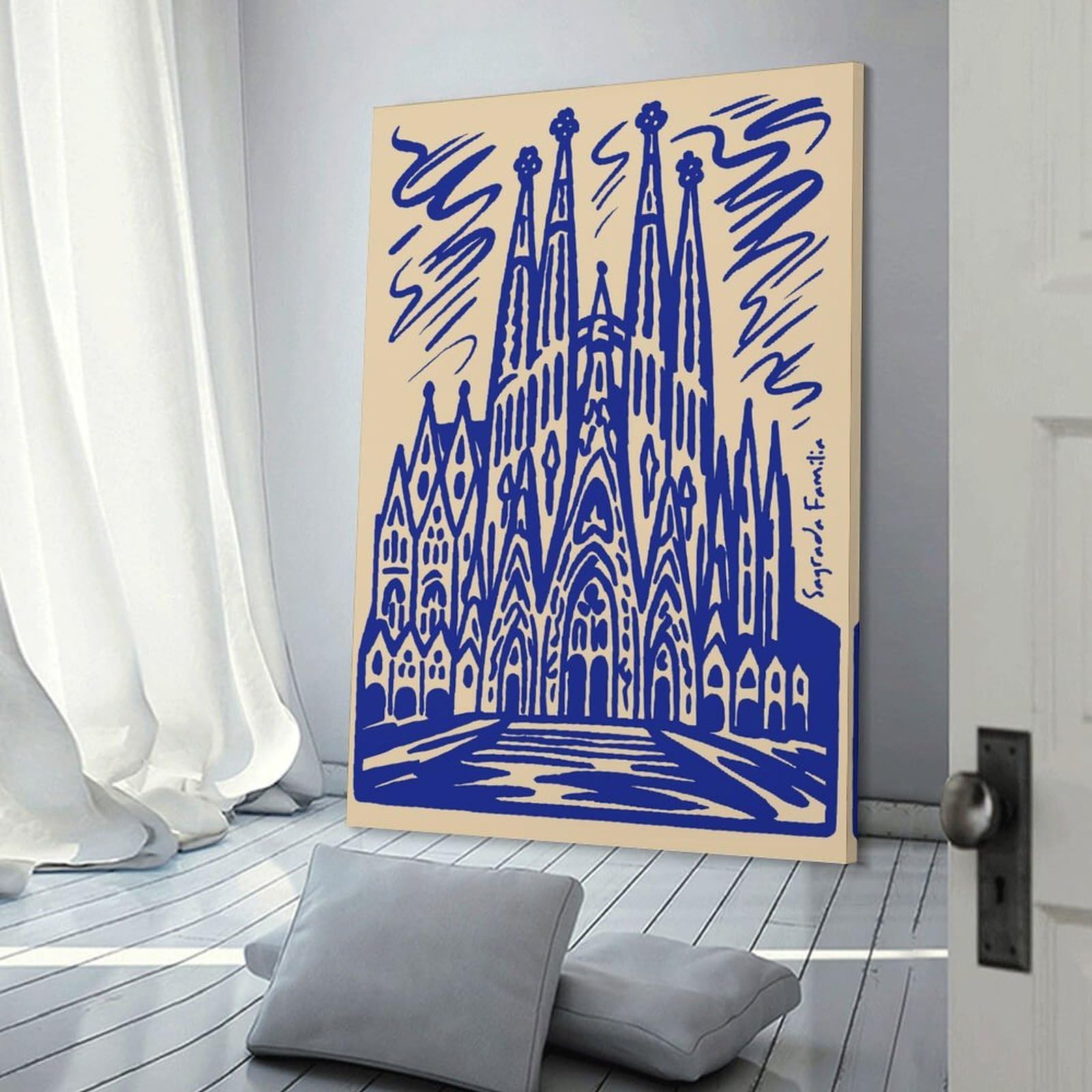 Junmoney Sagrada Familia, Barcelona, Spain, Illustration Wall Art Print 20x30inch(50x75cm), for Picture Wall Styling in Lounge Or Bedroom, A Versatile Canvas Print for Layering