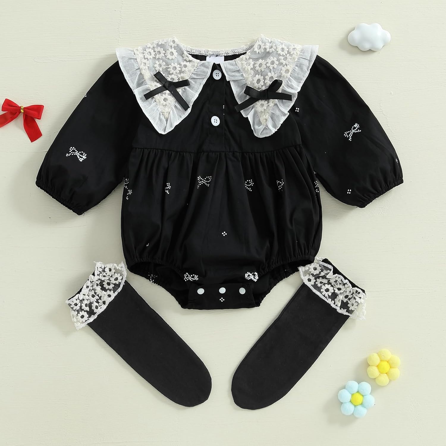 Newborn Baby Girl Bubble Romper Infant Smocked Bodysuit Jumpsuit Onesie with Socks Summer Clothes Outfits - Image 2