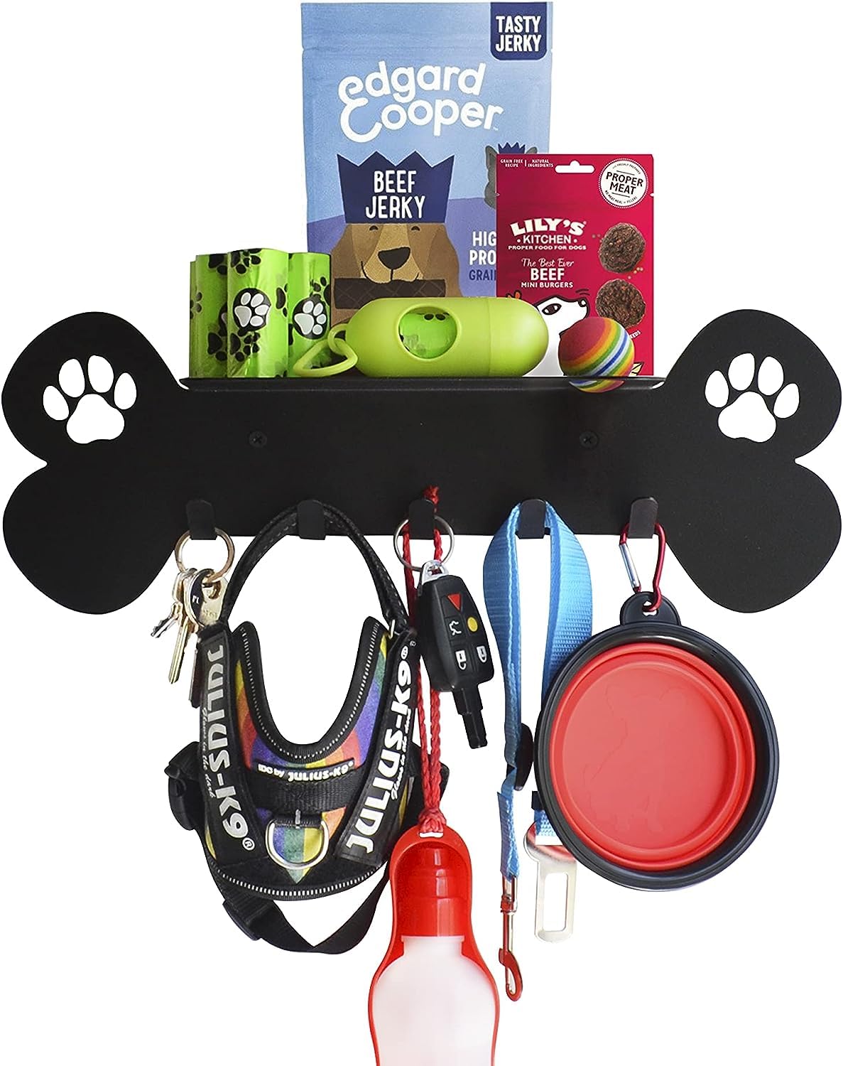 Appendiabiti da parete per cani con mensola e spazio per accessori per passeggiate e igiene, 100% acciaio al carbonio