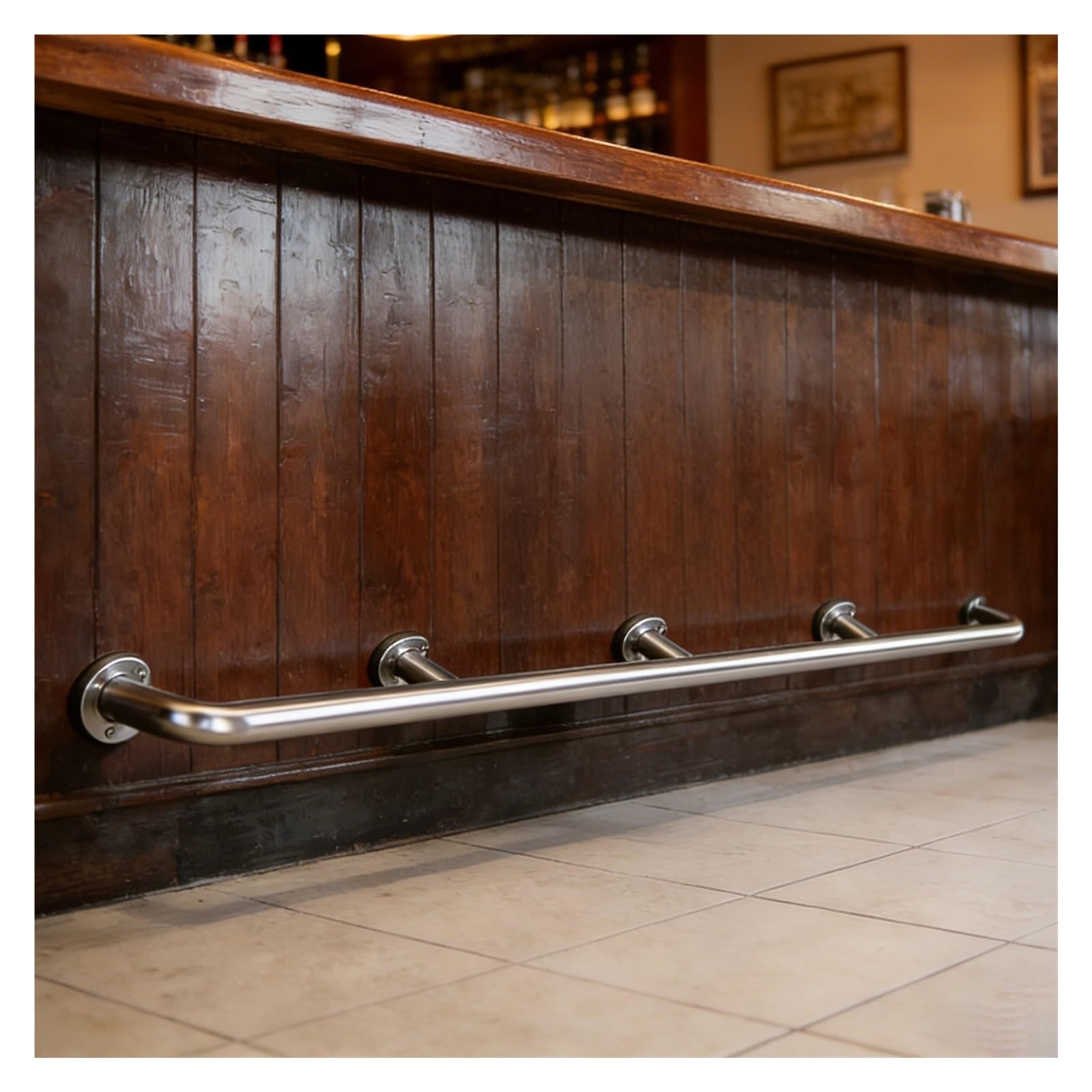 IvyLoutish Stainless Steel Bar Foot Railing Kit - Wall Mount Bracket, 220cm (7.2') Counter Leg Footrest Rod, Durable Silver Finish, Ideal for Home & Commercial Use
