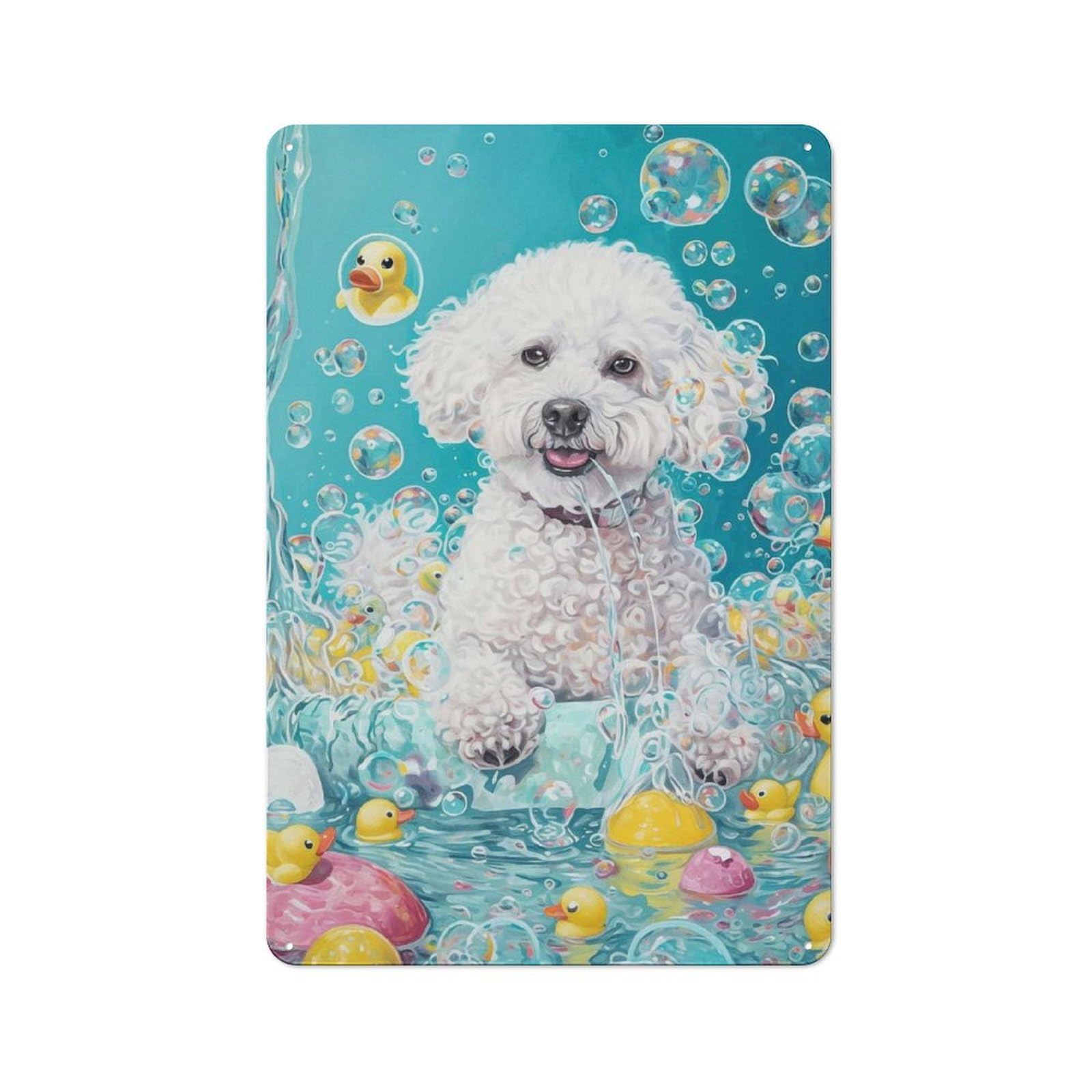 Junmoney Bichon Frise Dog For Man Cave Or Games Room, Retro Tin Sign 30X20cm, A Christmas Gift For People Styling Man Cave And Games Room