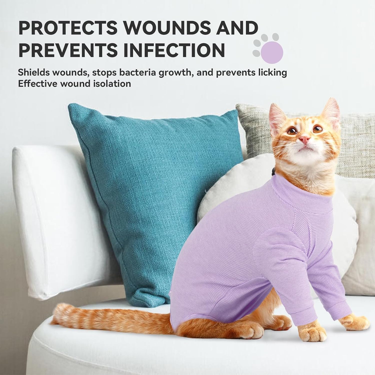 Cat Onesie for Cats After Surgery Male Female, Breathable & Soft Fabric Cats Spay Recovery Suit, Cone Alternative Surgical Suit with Leg Sleeves to Stop Licking, Cat Wound Care Shirt Wear(Purple, M)