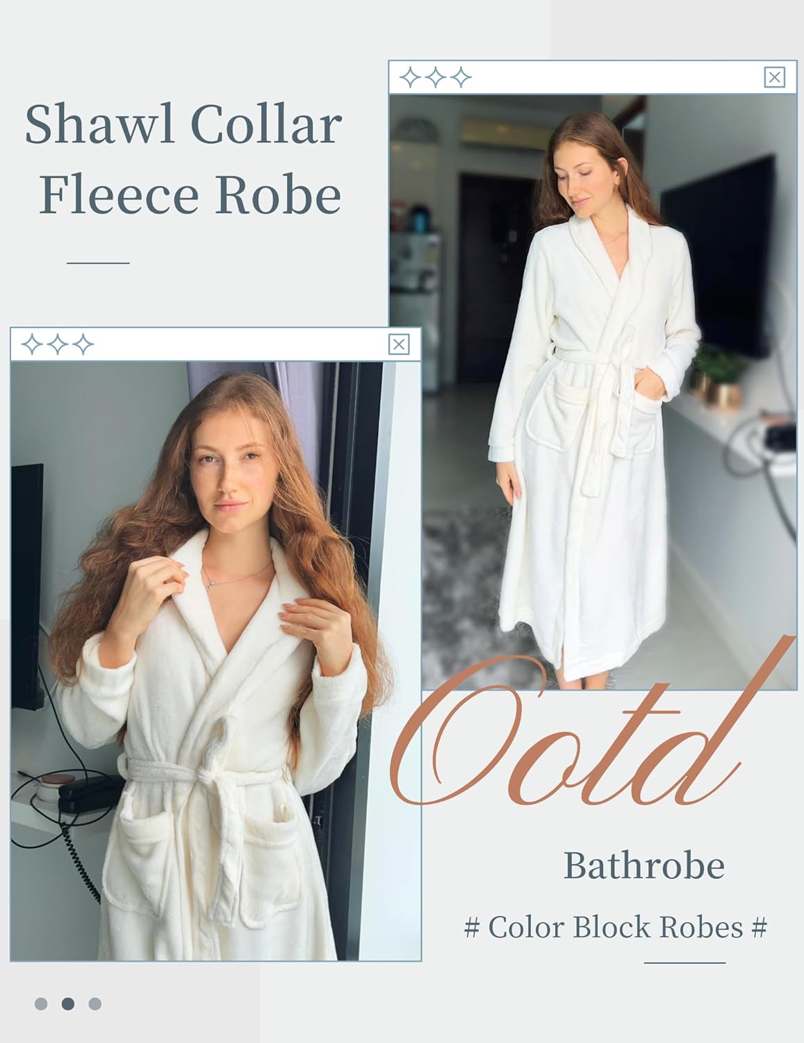 Ekouaer Robes for Women Soft Long Bathrobe Lightweight Fleece Shawl Collar Spa Robe Cozy Sleepwear with Pockets S-XXL - Image 3