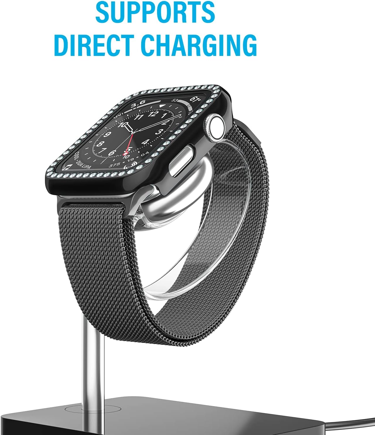 D & K Exclusives Rhinestone Case Compatible with Apple Watch 42mm Series 3/2/1 with Tempered Glass Screen Protector, Bling Crystal Bumper Hard PC Thin Protective Cover for iWatch, Women, Men, Black - Image 5