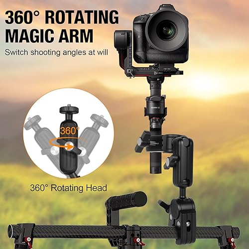 Miniatura 7 de Super Clamp - Soporte de cámara doble con adaptador de tornillo de 14 pulgadas, soporte de clip, brazo mágico, cabeza de bola doble para silla de