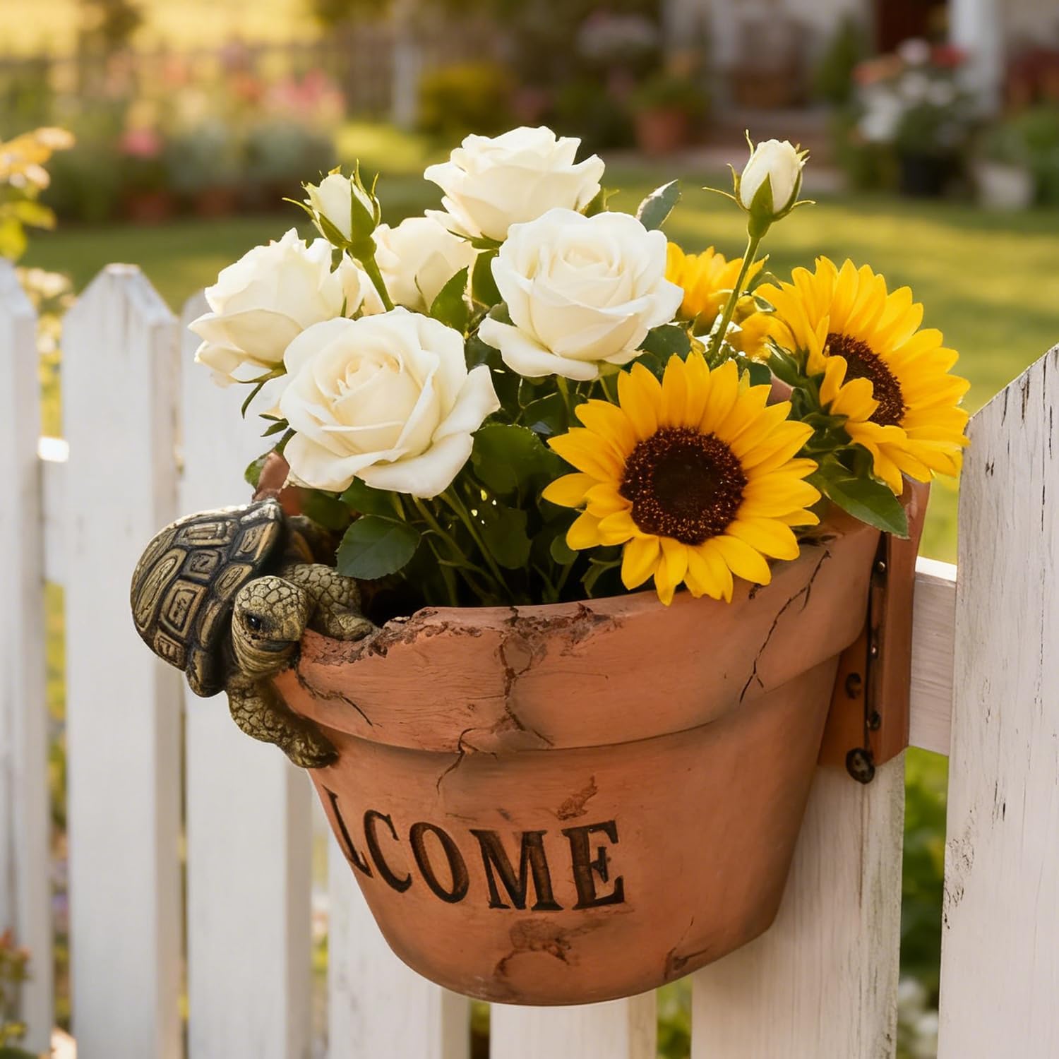 Rustic Turtle Welcome Wall Planter Pot Resin Clay Look Cute Planters for Indoor Outdoor Dry & Artificial Flowers Planters for Porch Garden Pots Gift for Garden Lovers