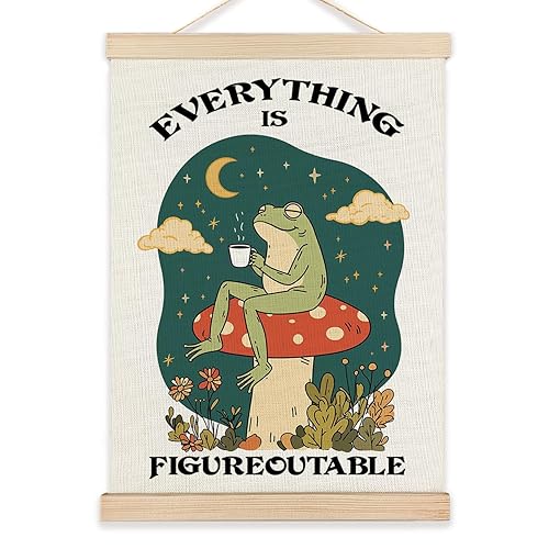 Everything is Figureoutable Inspirational Wall Decor, Rustic Cottagecore Frog Positive