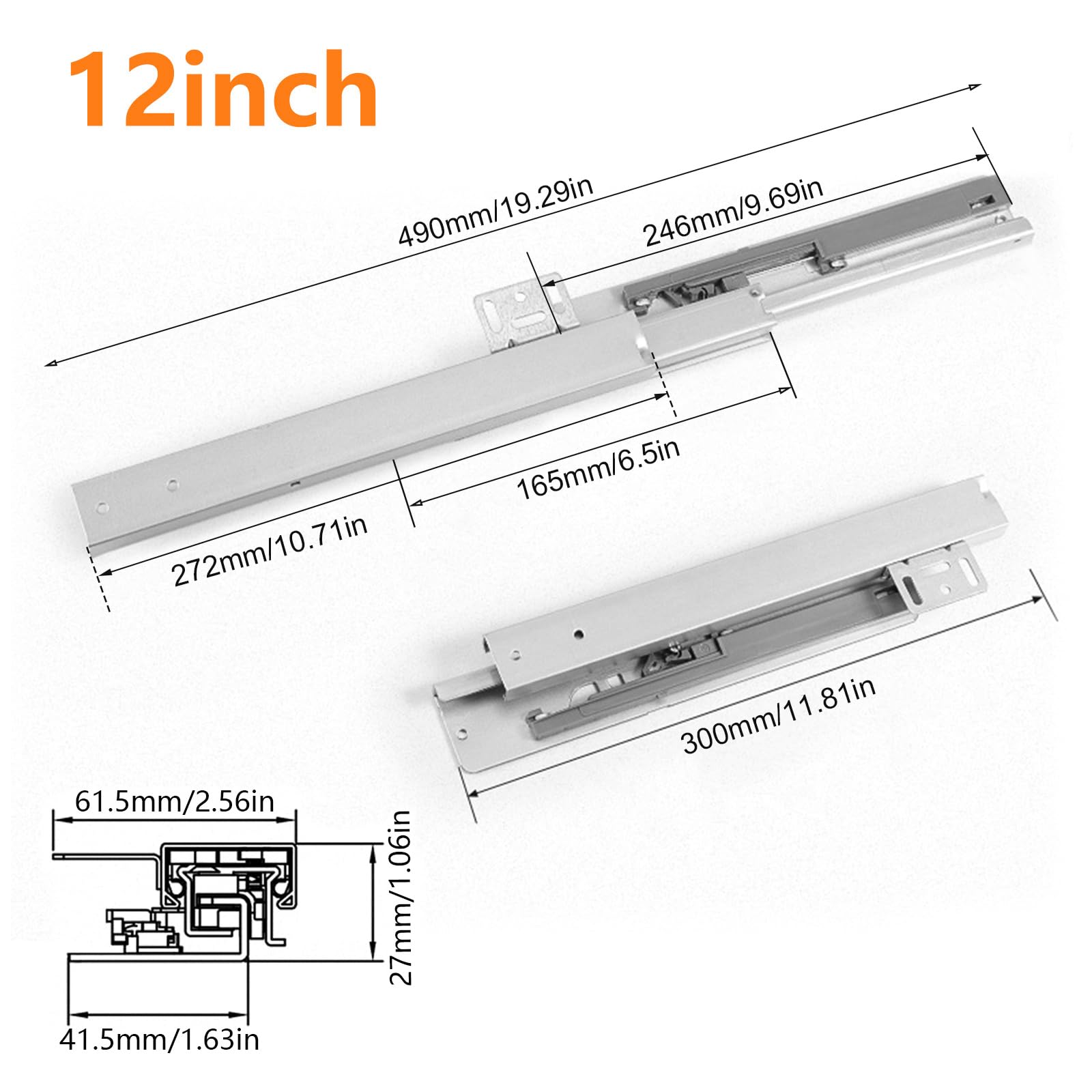 TMGSK Undermount Shelf Drawer Slide Soft Close Bottom Support Under Mount Pull Out Drawer Track Full Extension Slide Out Drawer Glide Shelf Bracket for Kitchen Cabinet Trash Can Without Side Panel
