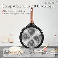 Vista 3 de ESLITE LIFE Sartén para crepas de 9.5 pulgadas con esparcidor, sartén Dosa con revestimiento de granito antiadherente, sartén Roti Tawa Comal