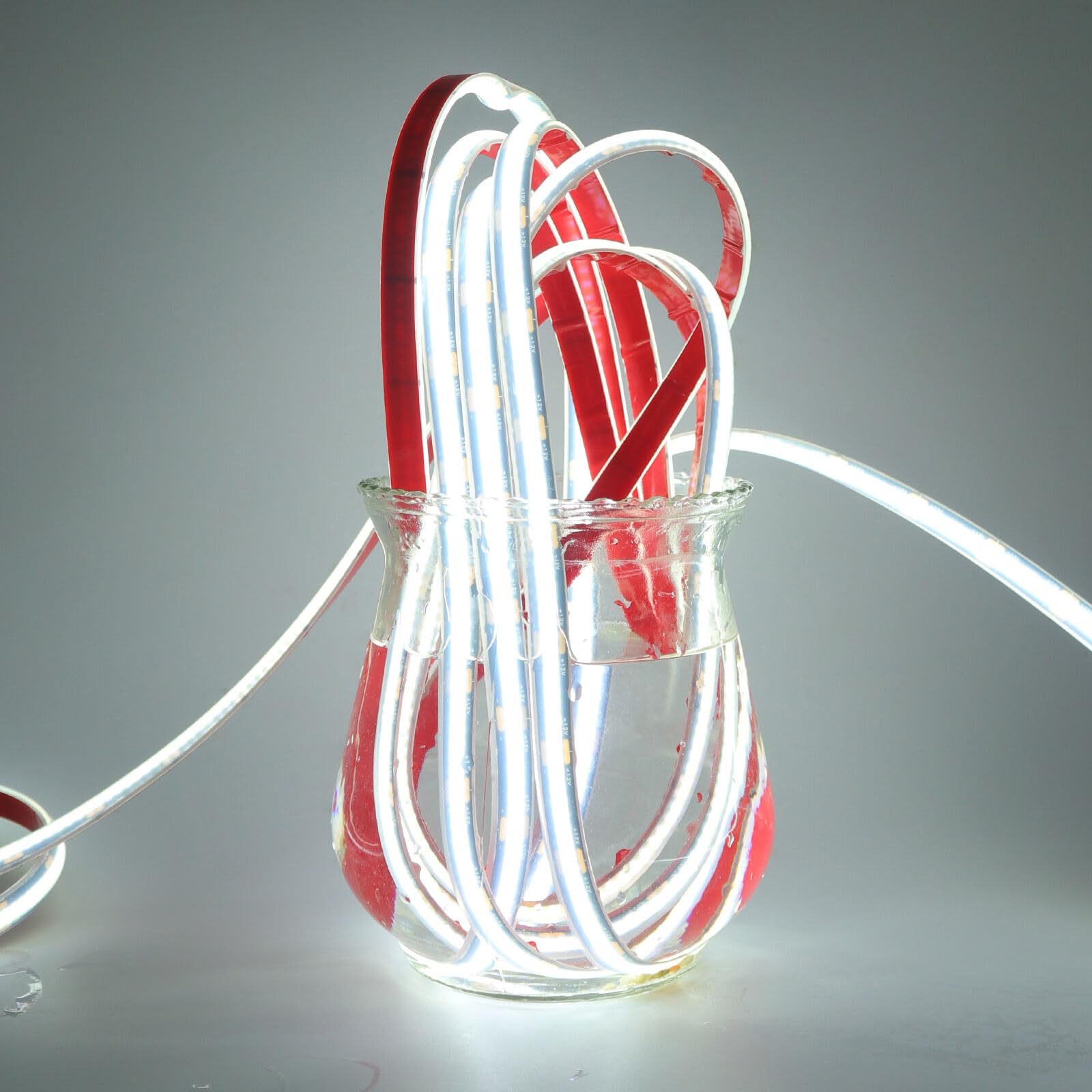 12V COB LED Strip Light, IP68 Waterproof 320 LEDs/M 2PIN CRI >90 Self Adhesive Cuttable LED Tape Light for Under Cabinet Bedroom Kitchen TV. (Without Power Supply)
