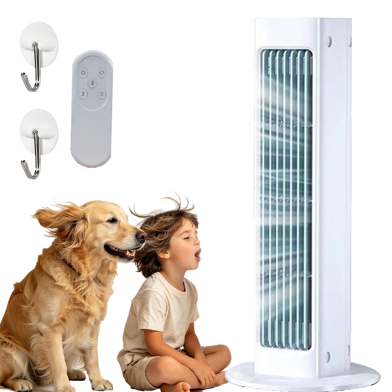 XJQ Breezamax Ventilator, Klingenloser USB Ventilator mit Akku, 3–8 Std Laufzeit, Wiederaufladbar und Tragbar, mit Fernbedienung, 3 Geschwindigkeiten, für Zuhause, Büro, Camping (Weiß)