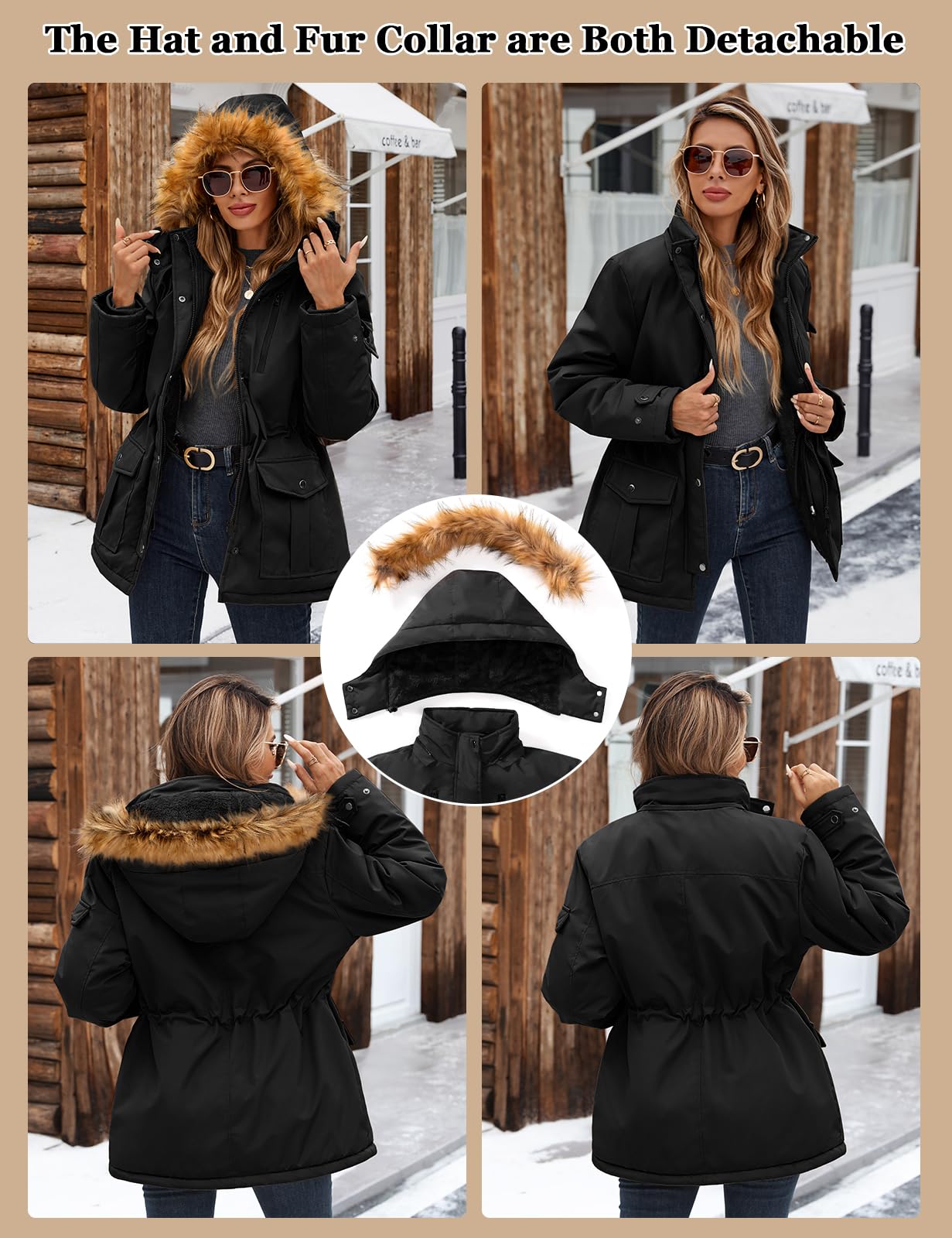 heekpek Abrigo Mujer Invierno Parka Impermeable Cortaviento Abrigo de Invierno Cálido Chaqueta Larga Mujer con Capucha Desmontable y Múltiples Bolsillos