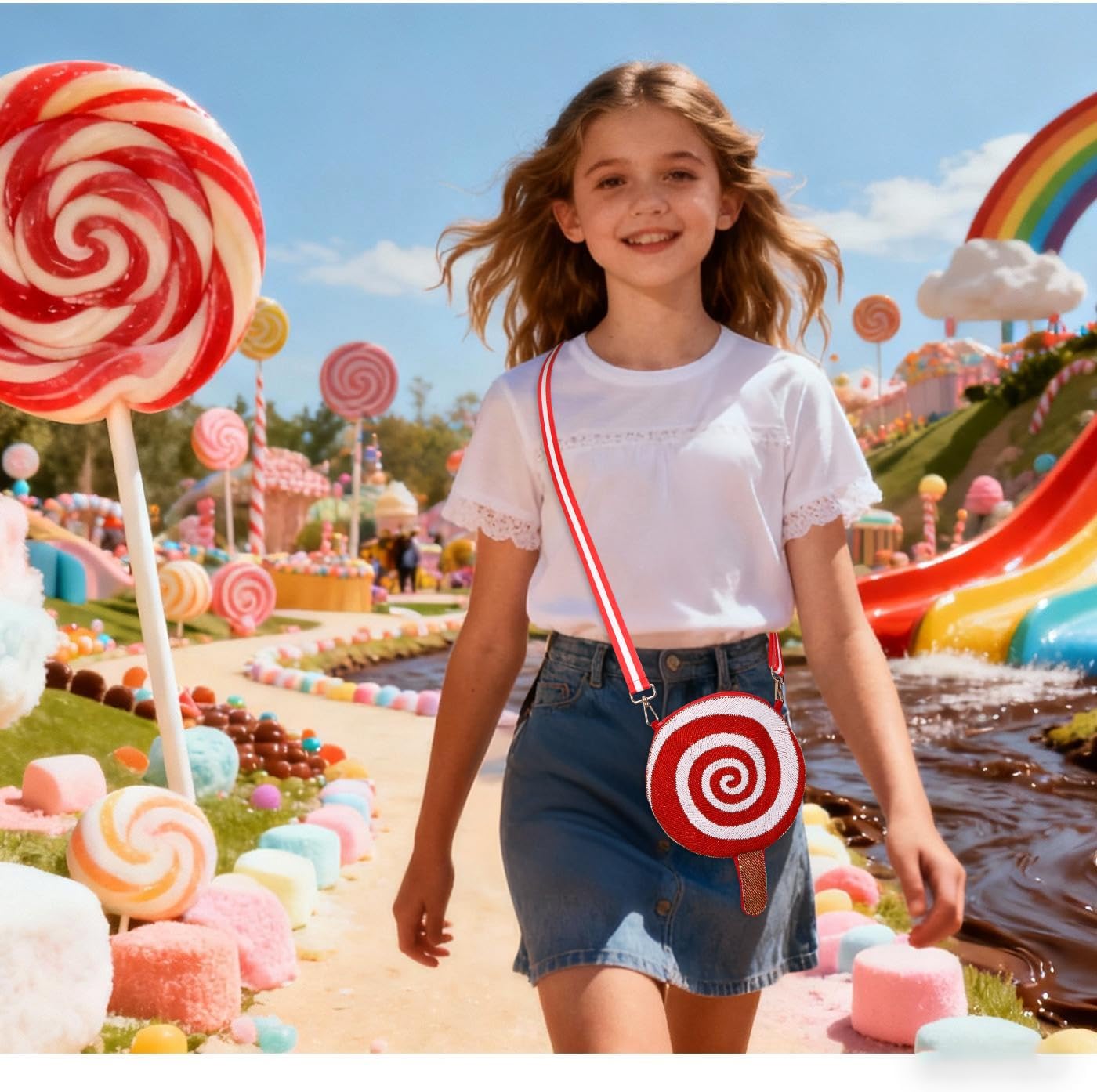 Candy Purse for Women Beaded Candy Cane Lollipop Crossbody Shoulder Bag Candy Costume Outfits Christmas Accessories Gifts - Image 2