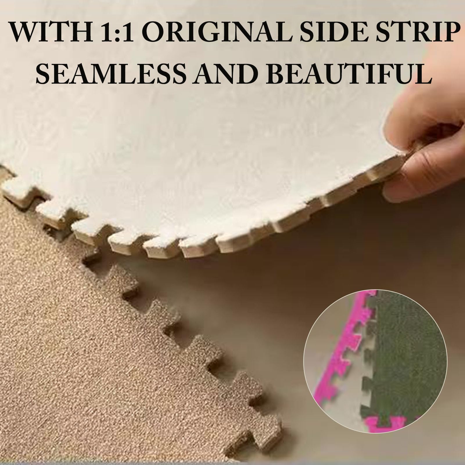Tappeto a Incastro Splice, Tappeto Corto in Schiuma di Peluche, Puzzle, 100 Piastrelle in Schiuma ad Incastro, Tappetino Antiscivolo, tappeti Morbidi per la casa,Beige
