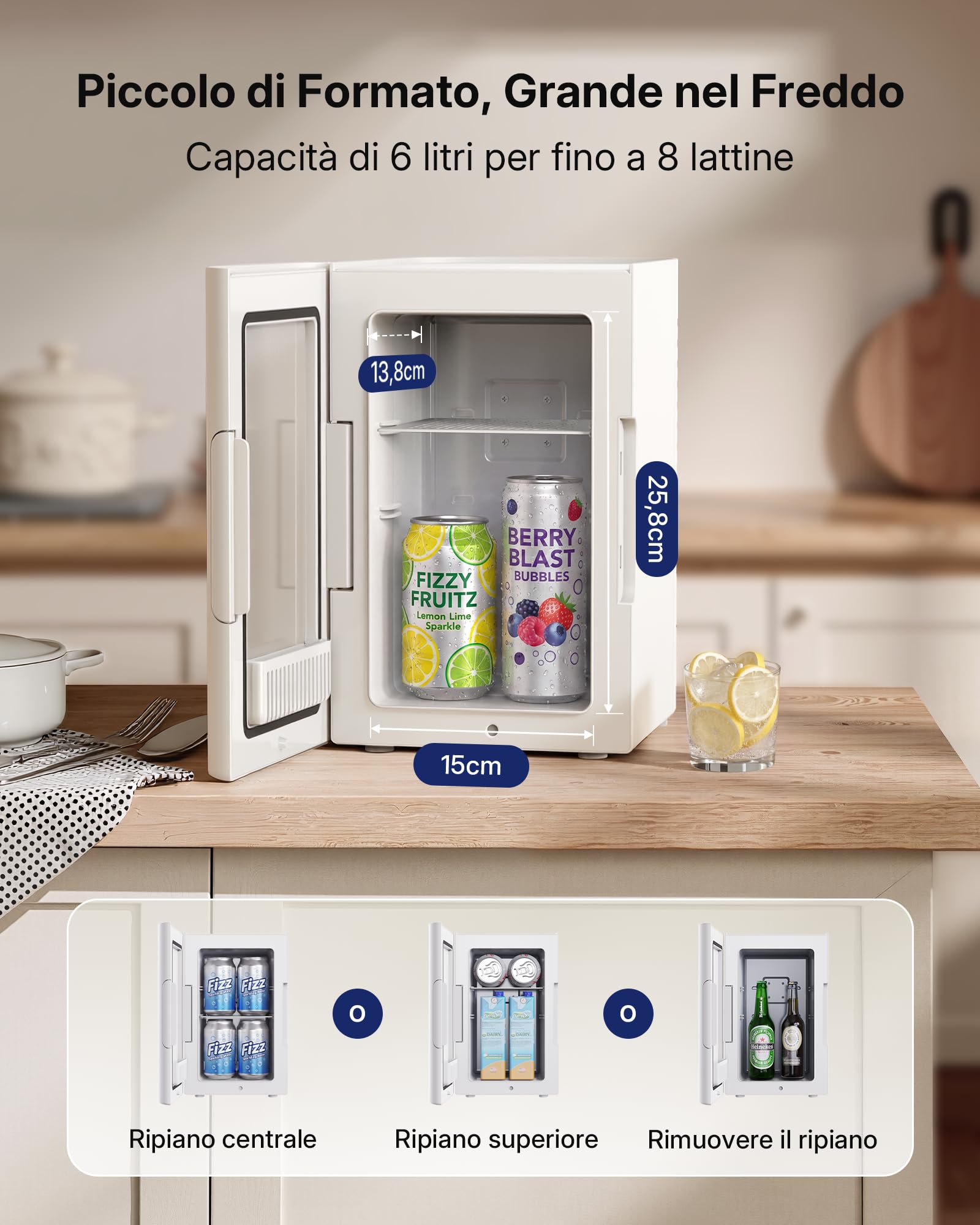 Upstreman 6L Mini Frigo, 12V/220V, TR6-Bianco